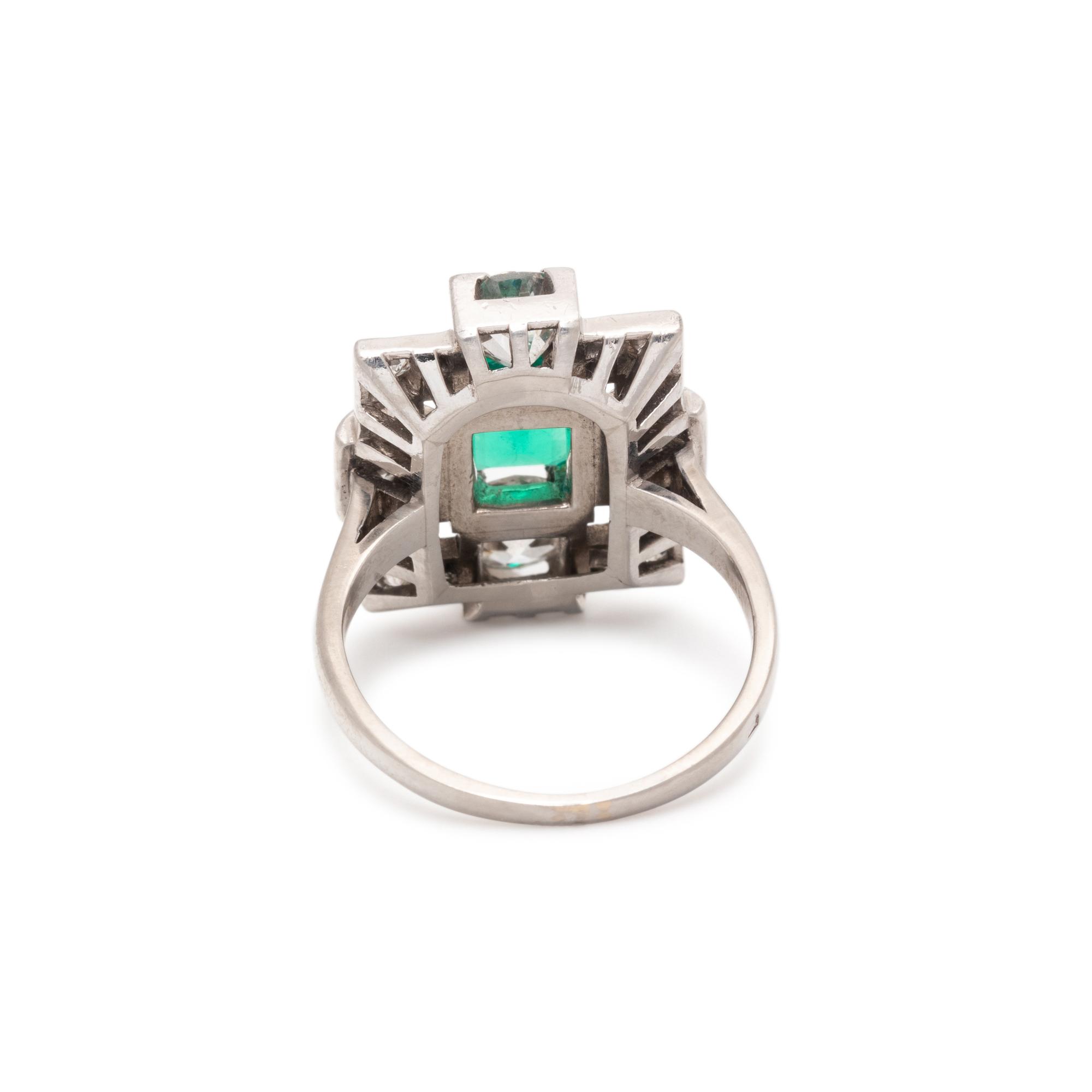 ART DECO, EMERALD AND DIAMOND RING