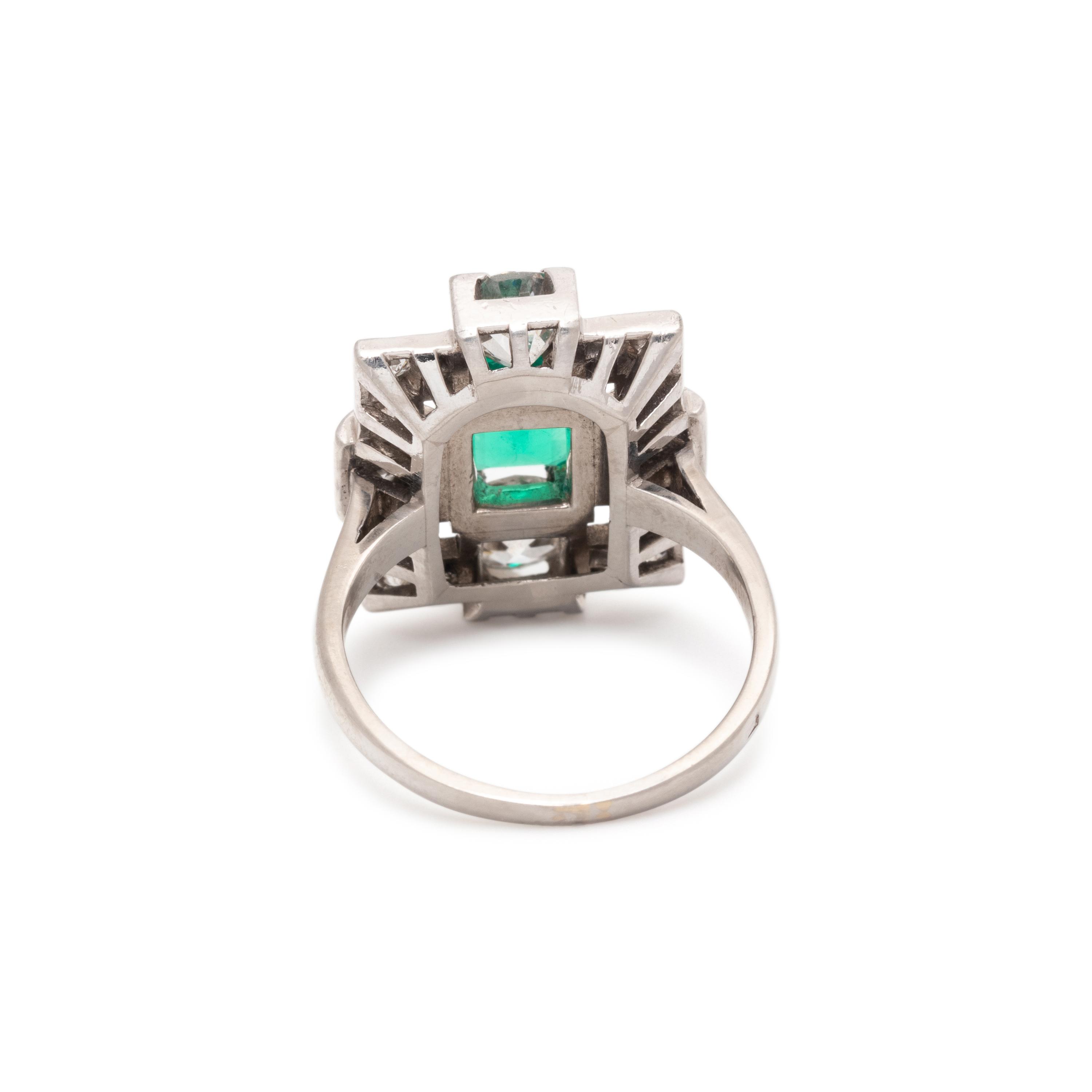 ART DECO, EMERALD AND DIAMOND RING