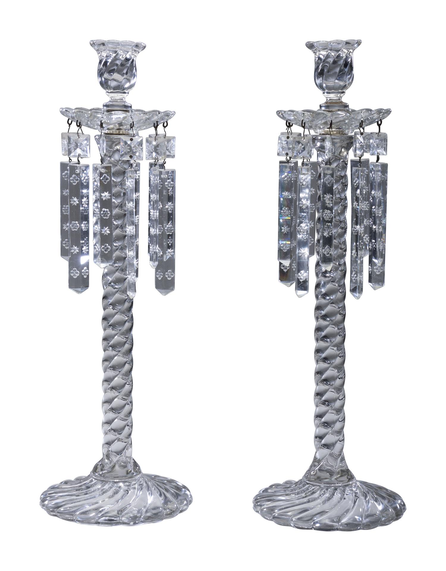 A Pair of Molded Twist Glass Candle Holders