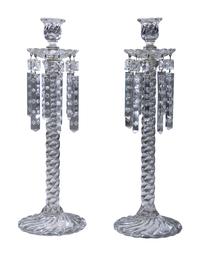 A Pair of Molded Twist Glass Candle Holders