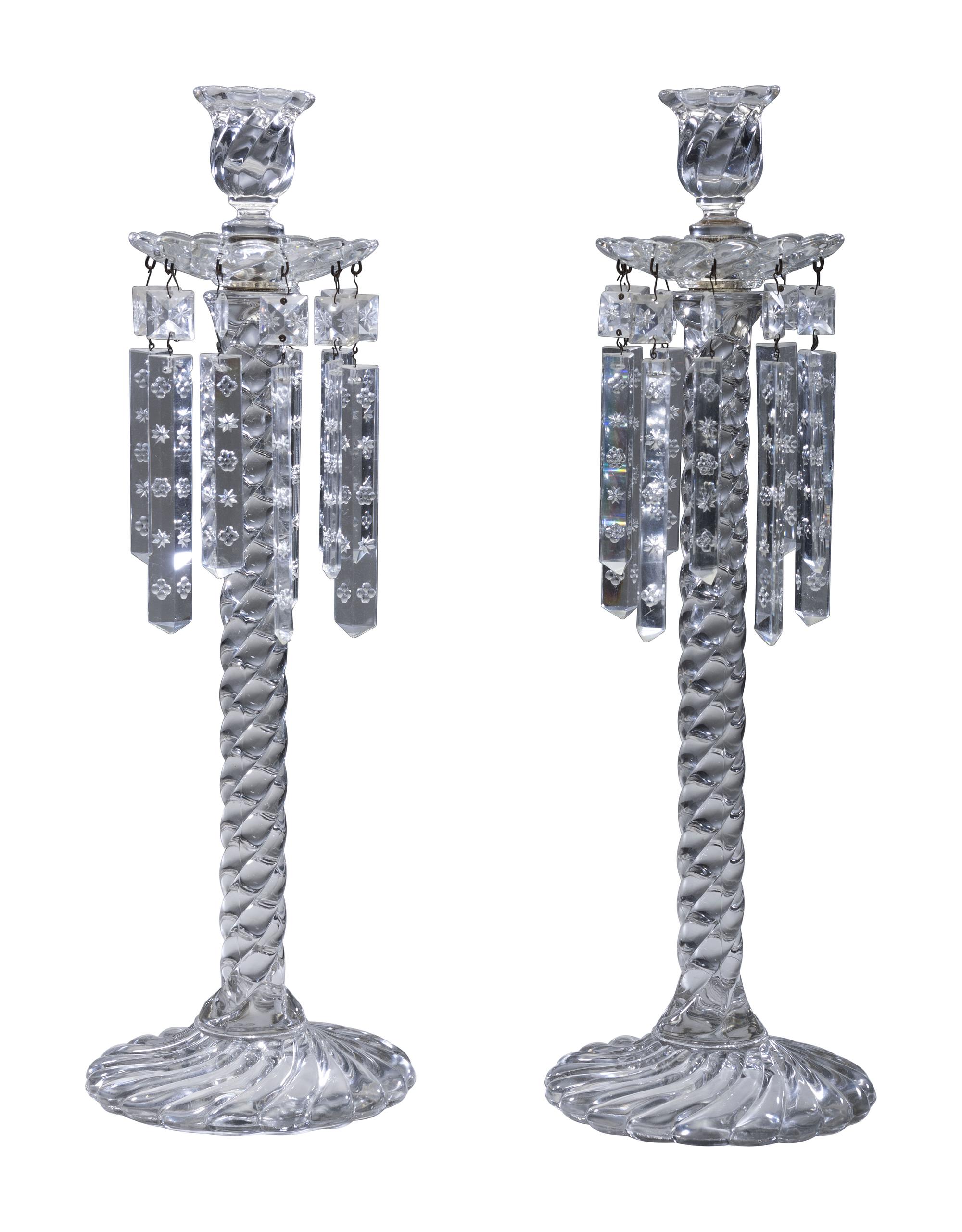 A Pair of Molded Twist Glass Candle Holders