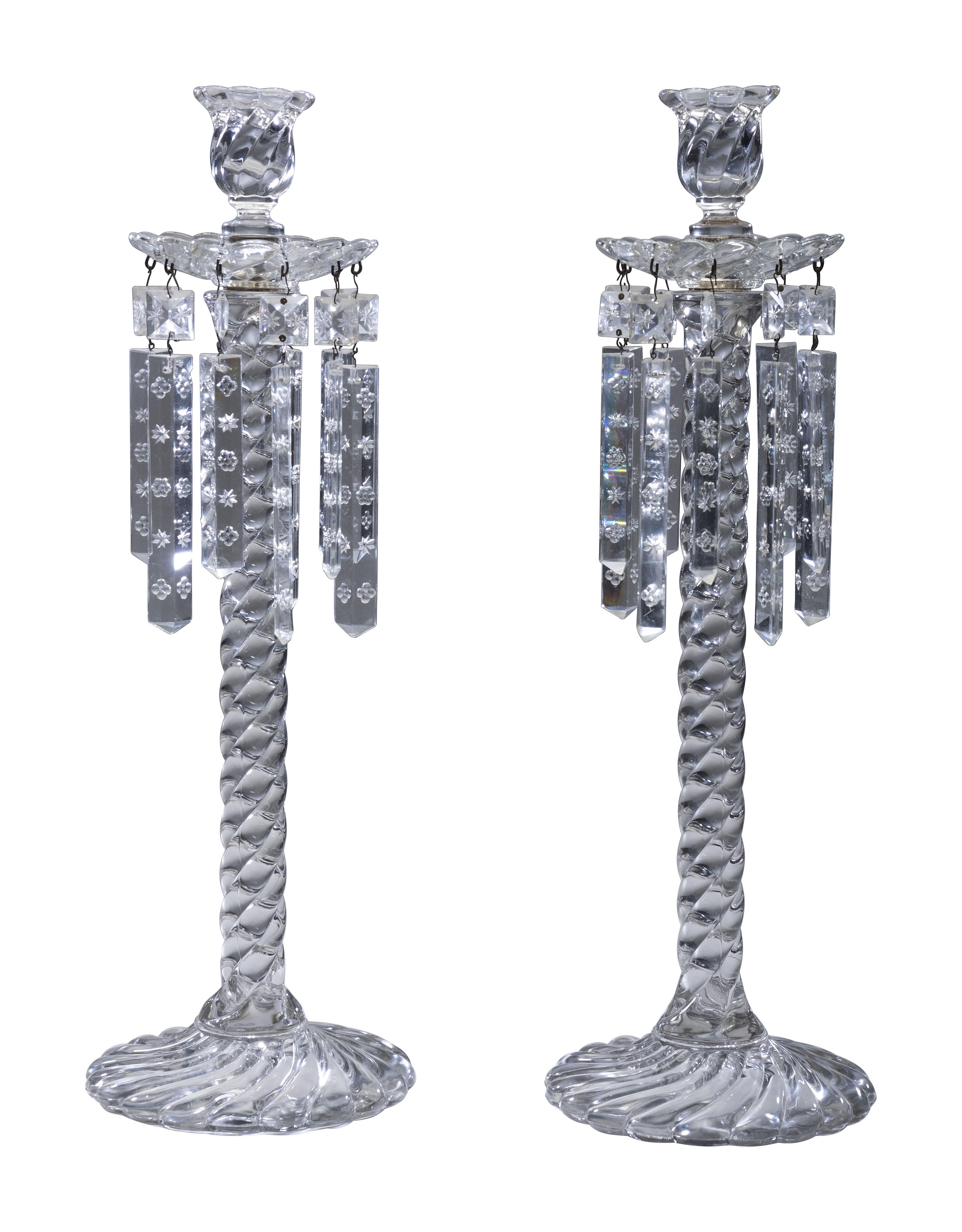 A Pair of Molded Twist Glass Candle Holders