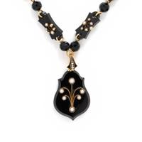 VICTORIAN, BLACK ONYX, SEED PEARL, AND YELLOW GOLD NECKLACE