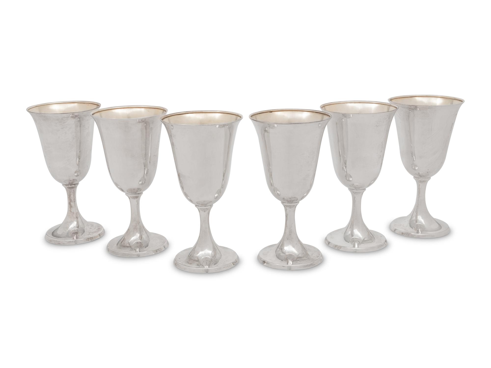 A Set of Six American Silver Goblets
