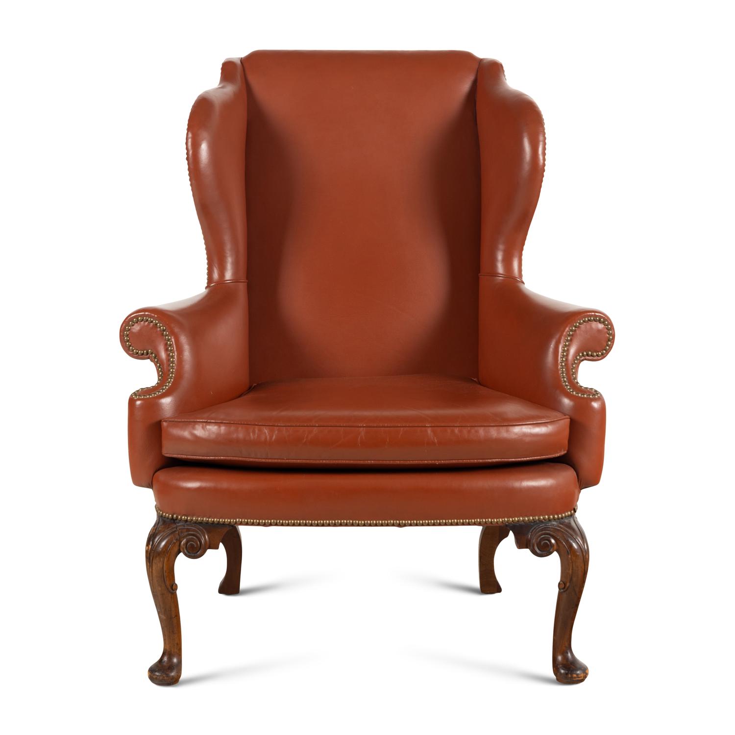 A George II Style Leather-Upholstered Wingback Chair