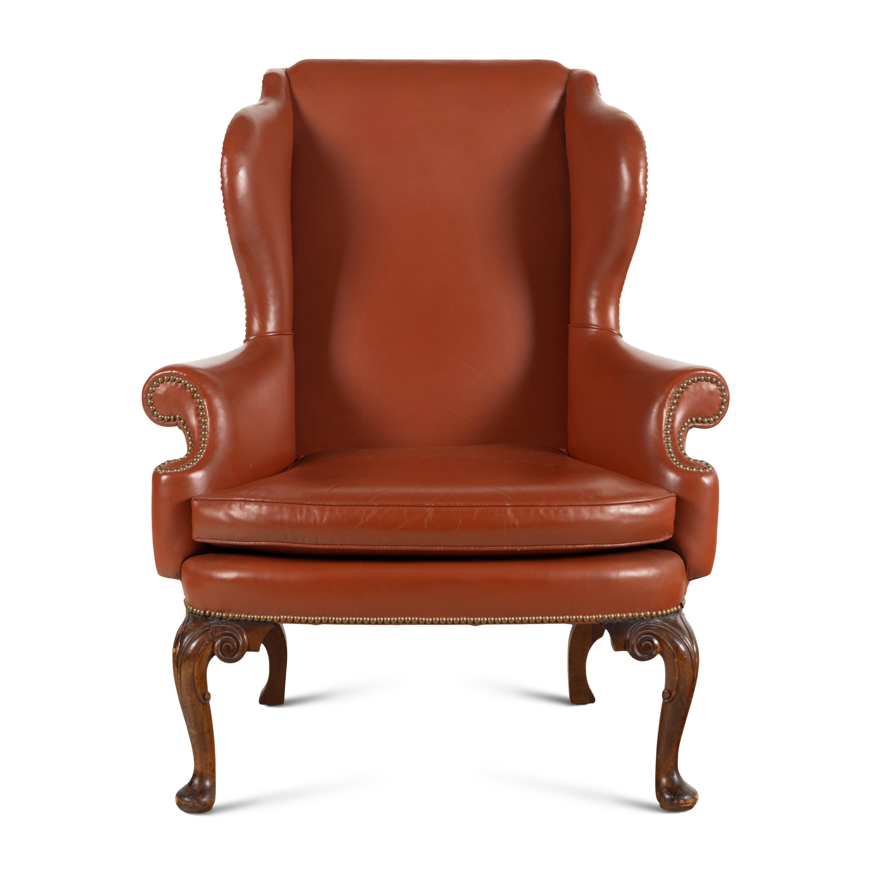 A George II Style Leather-Upholstered Wingback Chair