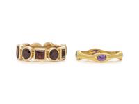 PAIR OF YELLOW GOLD AND GEMSTONE BANDS