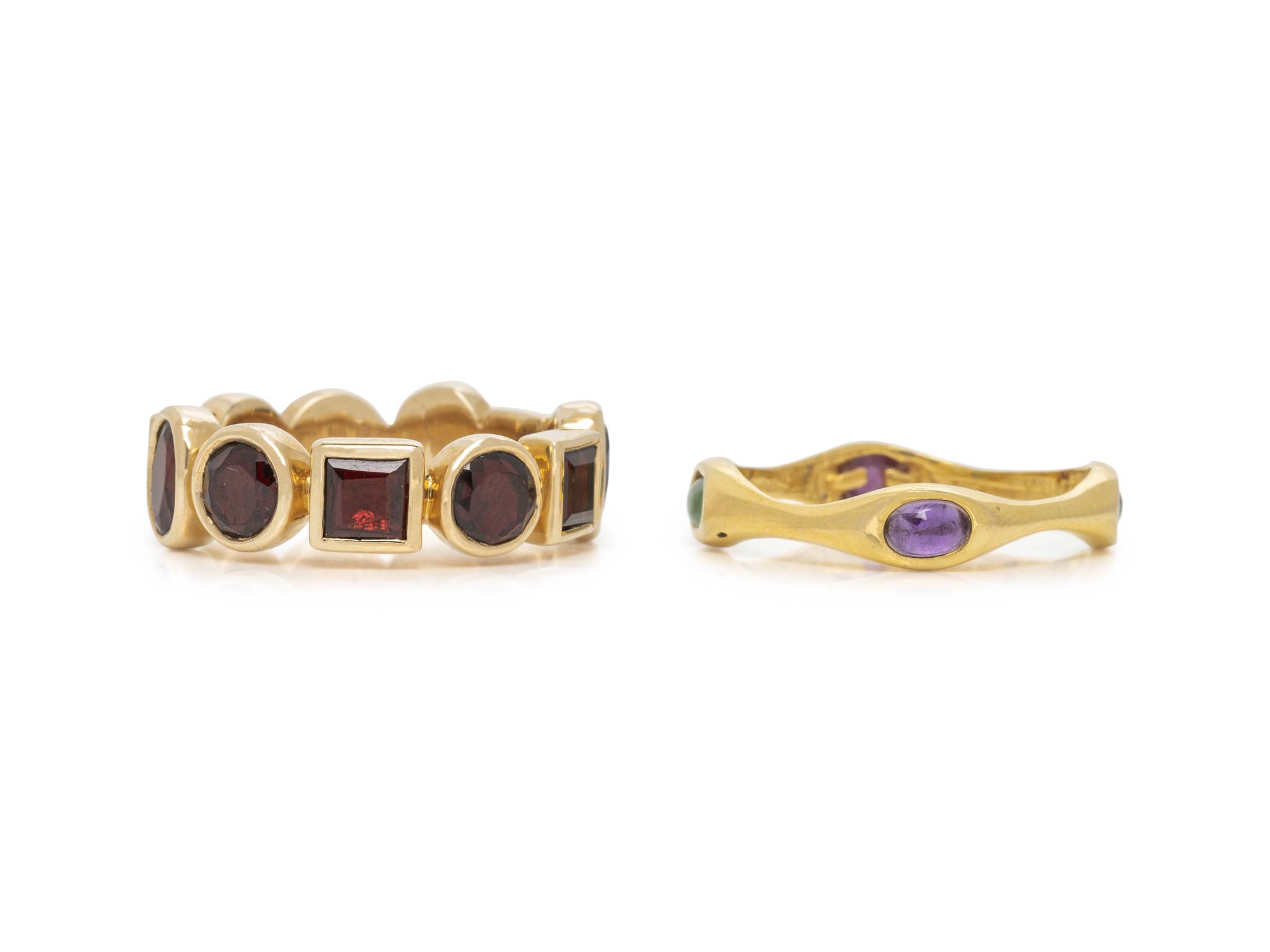 PAIR OF YELLOW GOLD AND GEMSTONE BANDS