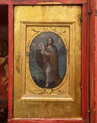 A Spanish Colonial Style Painted and Parcel Gilt Armoire