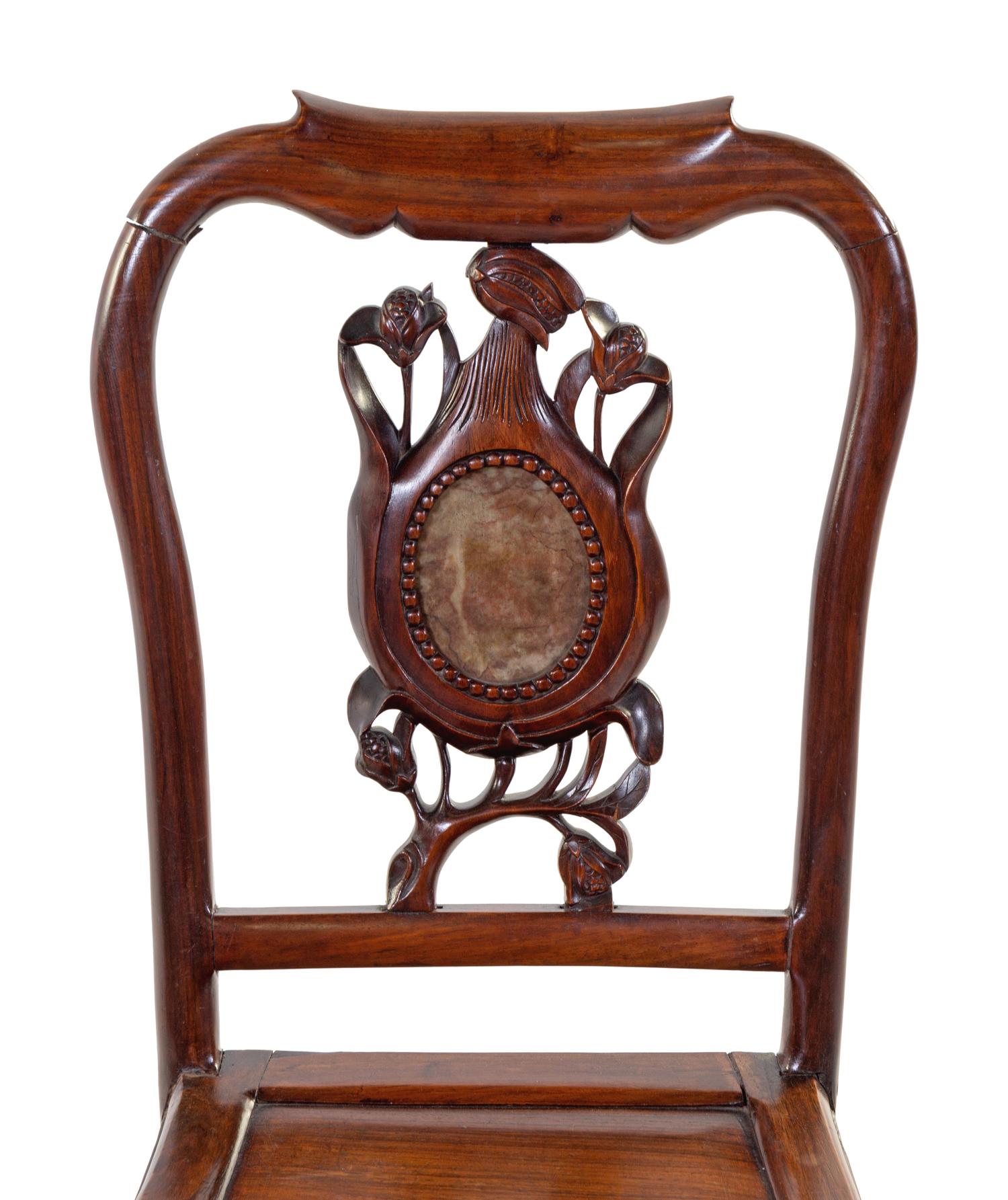 Two Chinese Export Stone Inset Rosewood Chairs