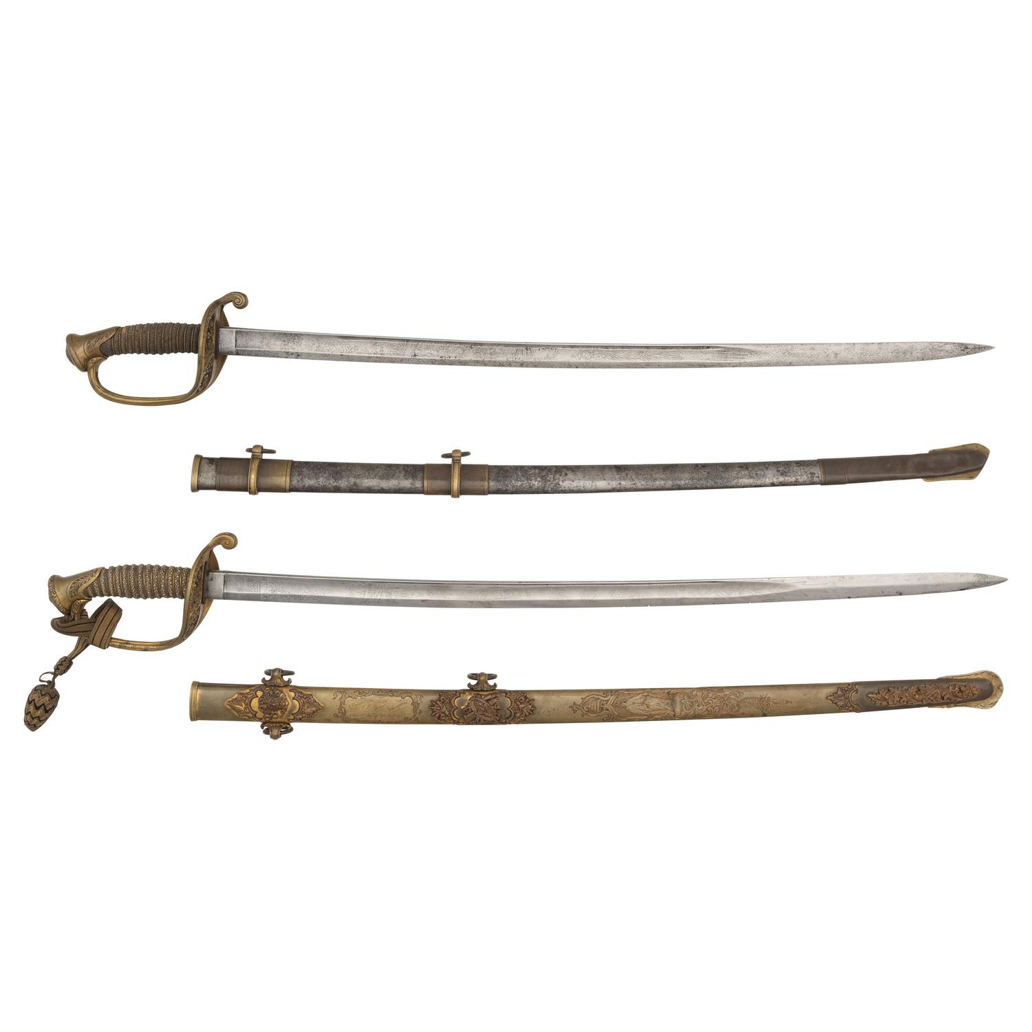 Two Ames Presentation Swords to Lt. Henry Ward (Capt.) 57th Mass Infantry WIA at Antietam, Spotsylvania & Petersburg, POW Petersburg & Post-War General