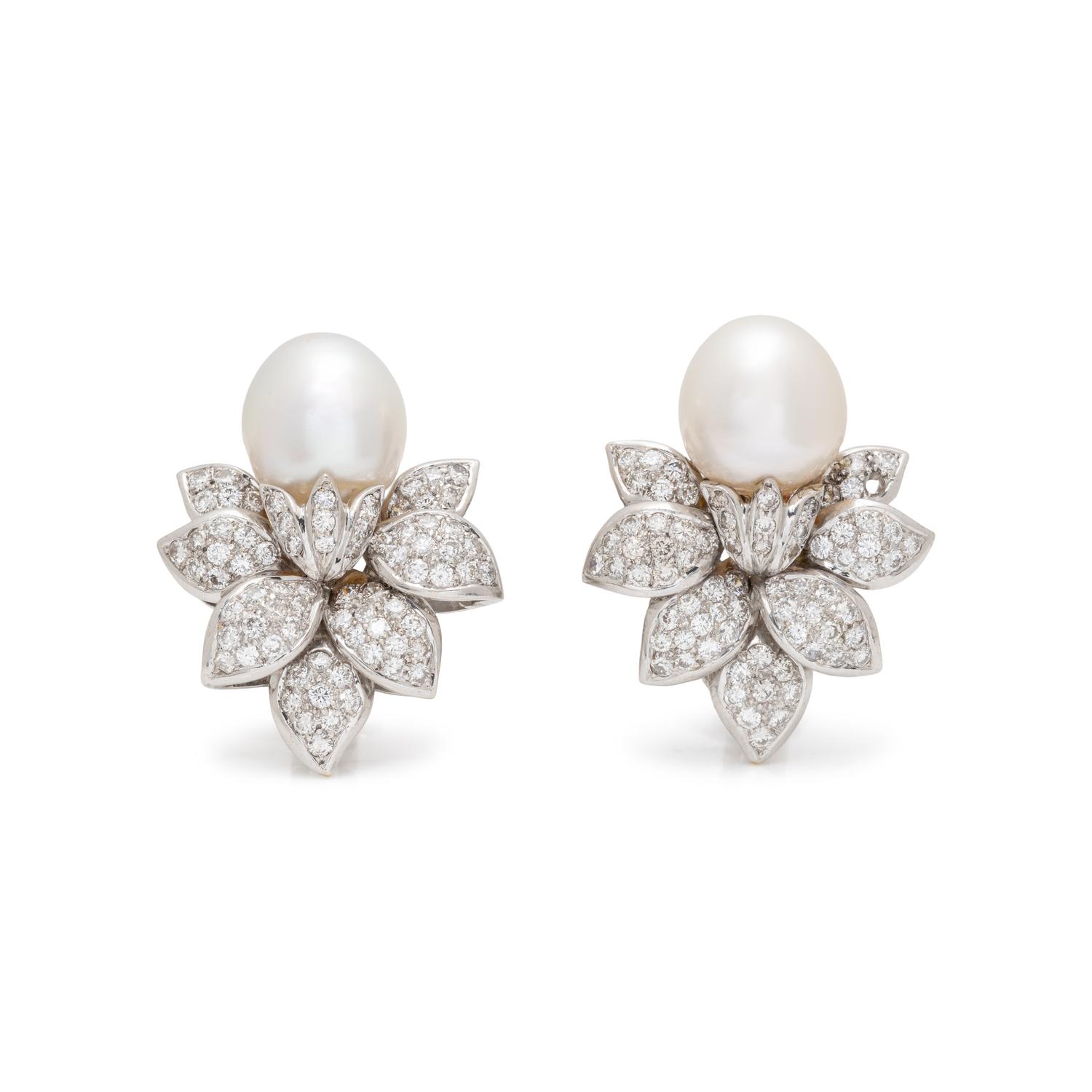 SOUTH SEA CULTURED PEARL AND DIAMOND CLIP EARRINGS
