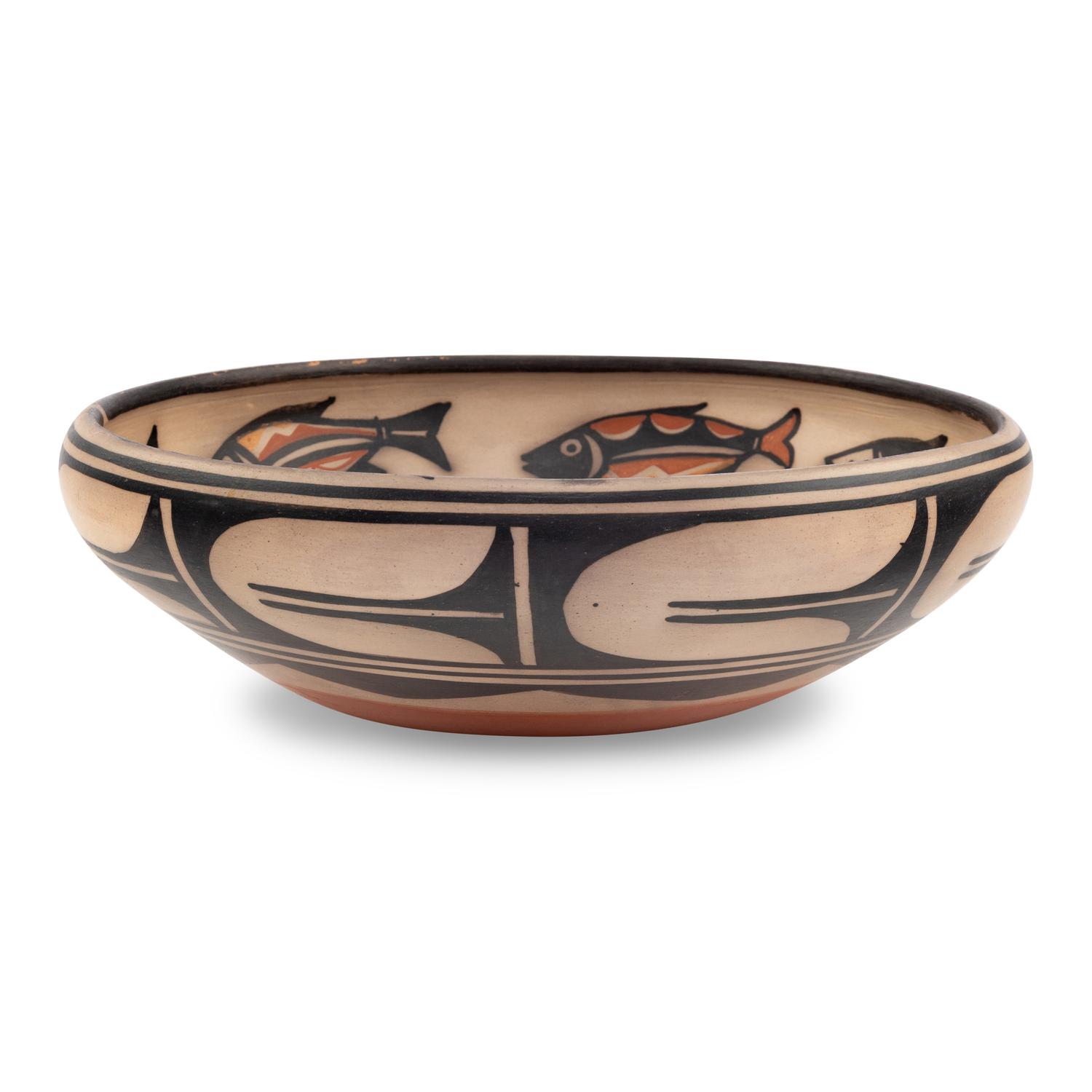 Polychrome Pottery Bowl, with School of Fish