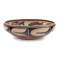 Polychrome Pottery Bowl, with School of Fish