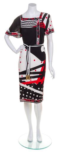 A Leonard Black, Red and White Dress,