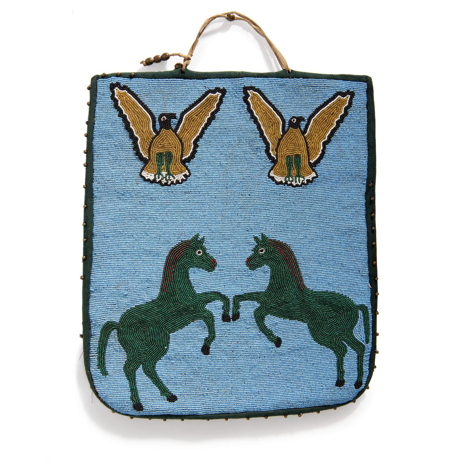 Plateau Beaded Flat Bag, with Horses and Eagles