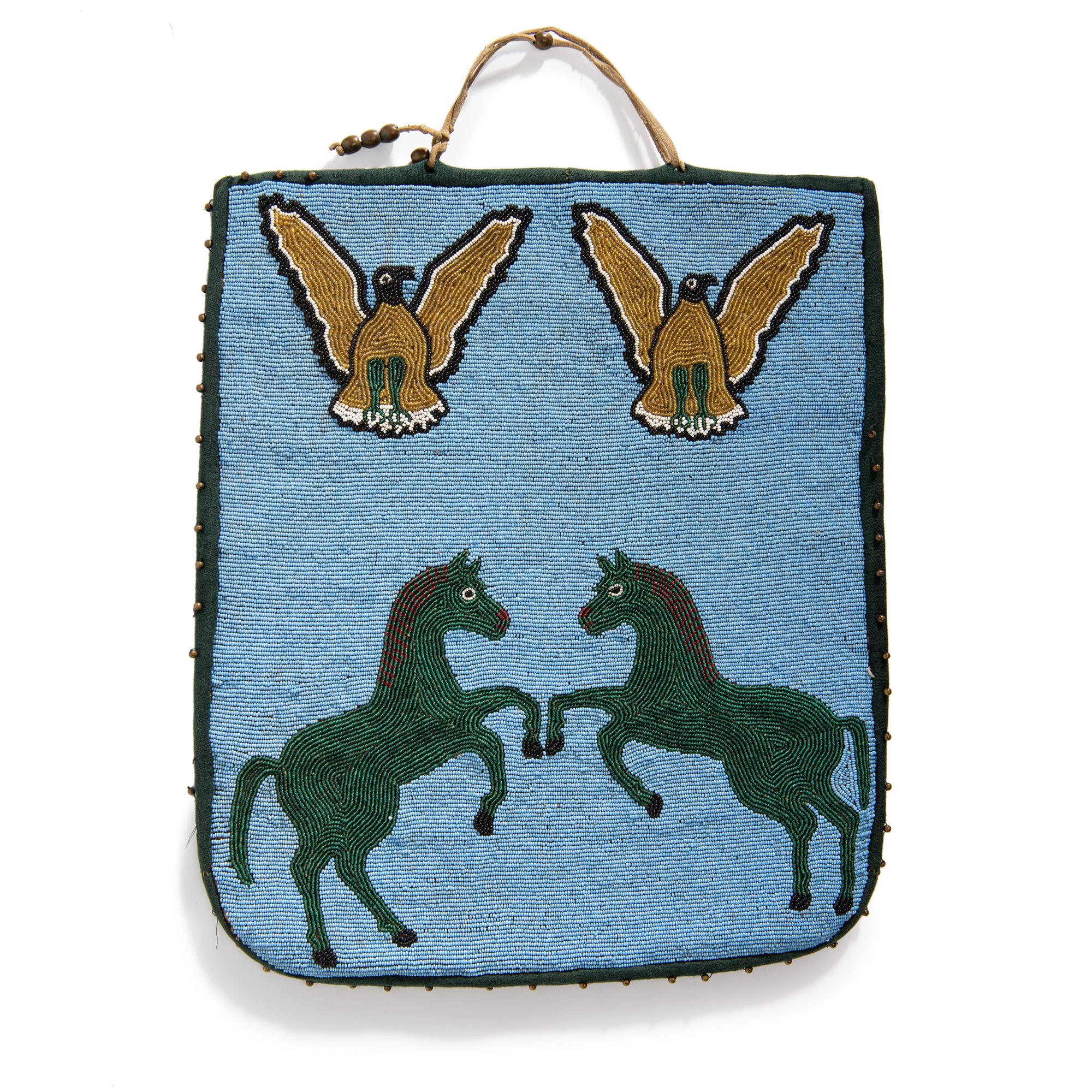 Plateau Beaded Flat Bag, with Horses and Eagles