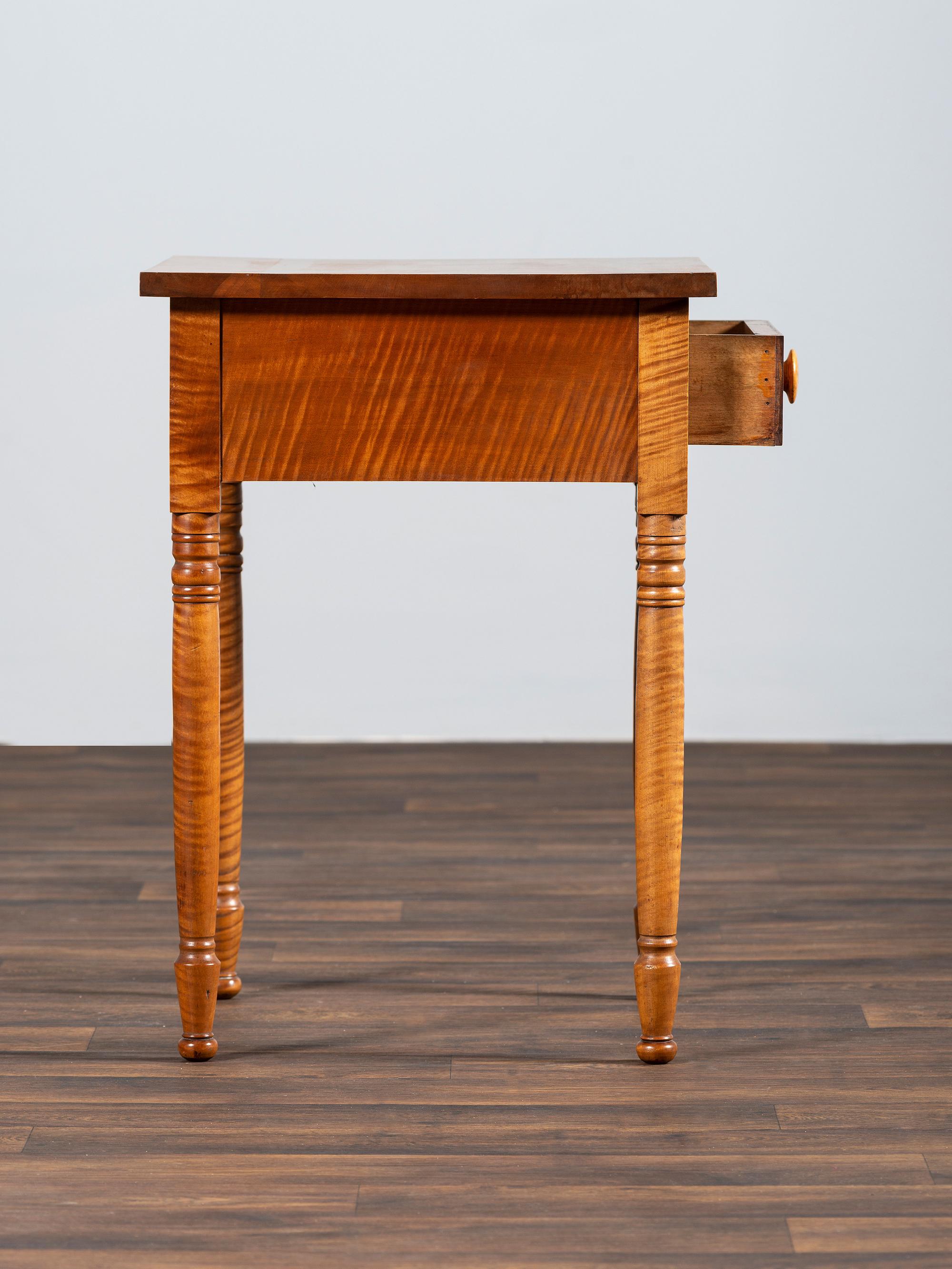 A Late Federal Tiger Maple One-Drawer Work Table