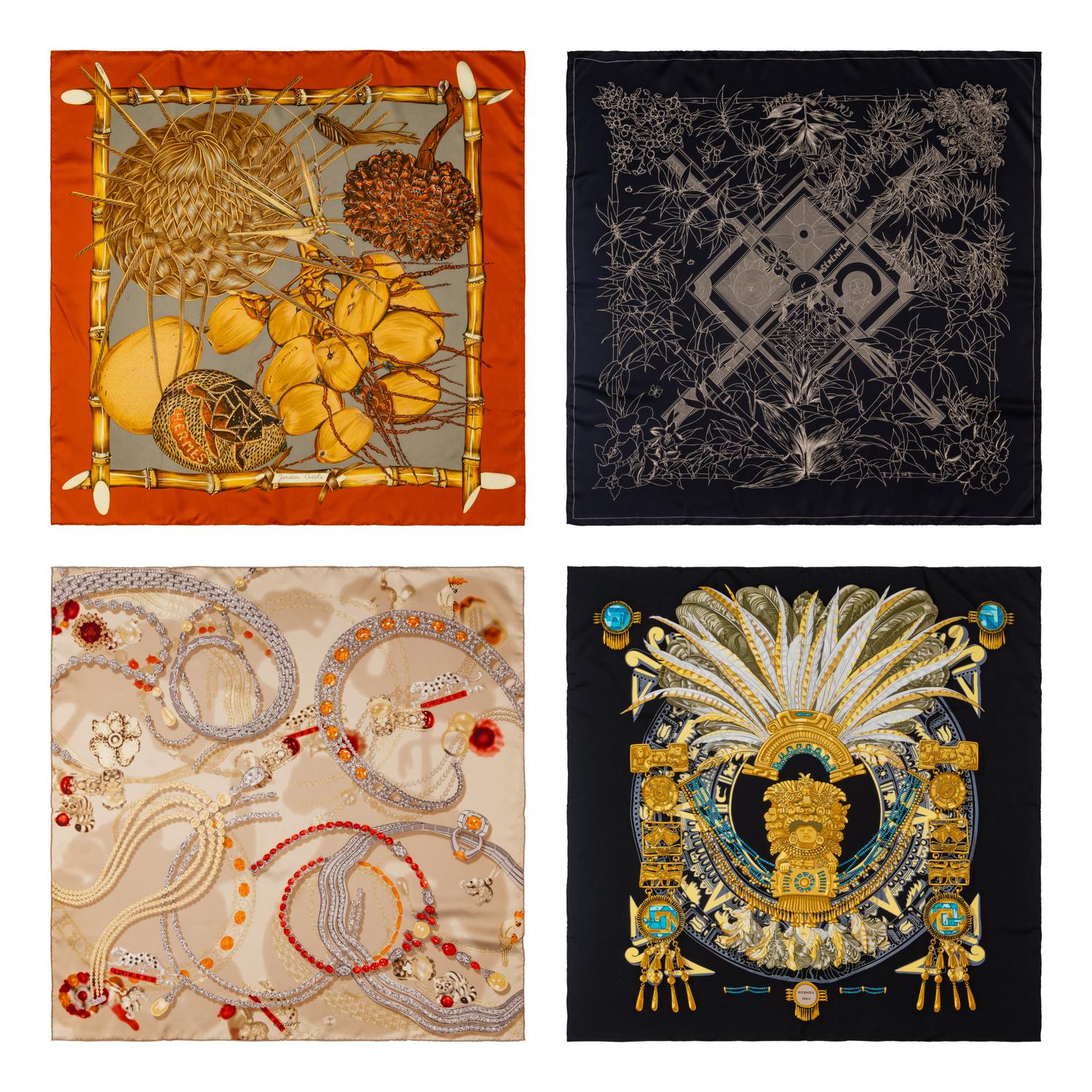 Three Hermès Scarves and One Cartier Scarf