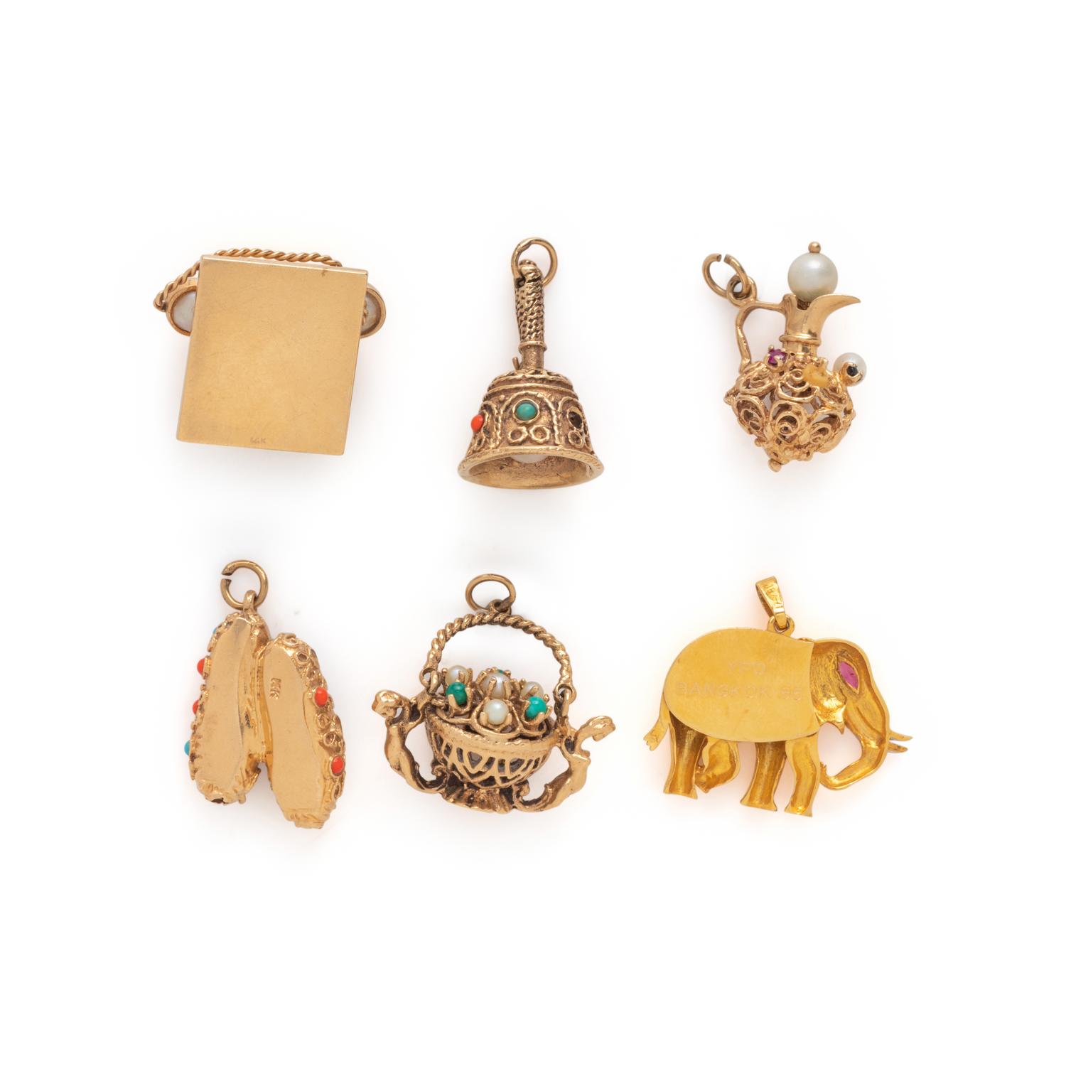 COLLECTION OF YELLOW GOLD AND GEMSTONE CHARMS