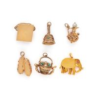 COLLECTION OF YELLOW GOLD AND GEMSTONE CHARMS