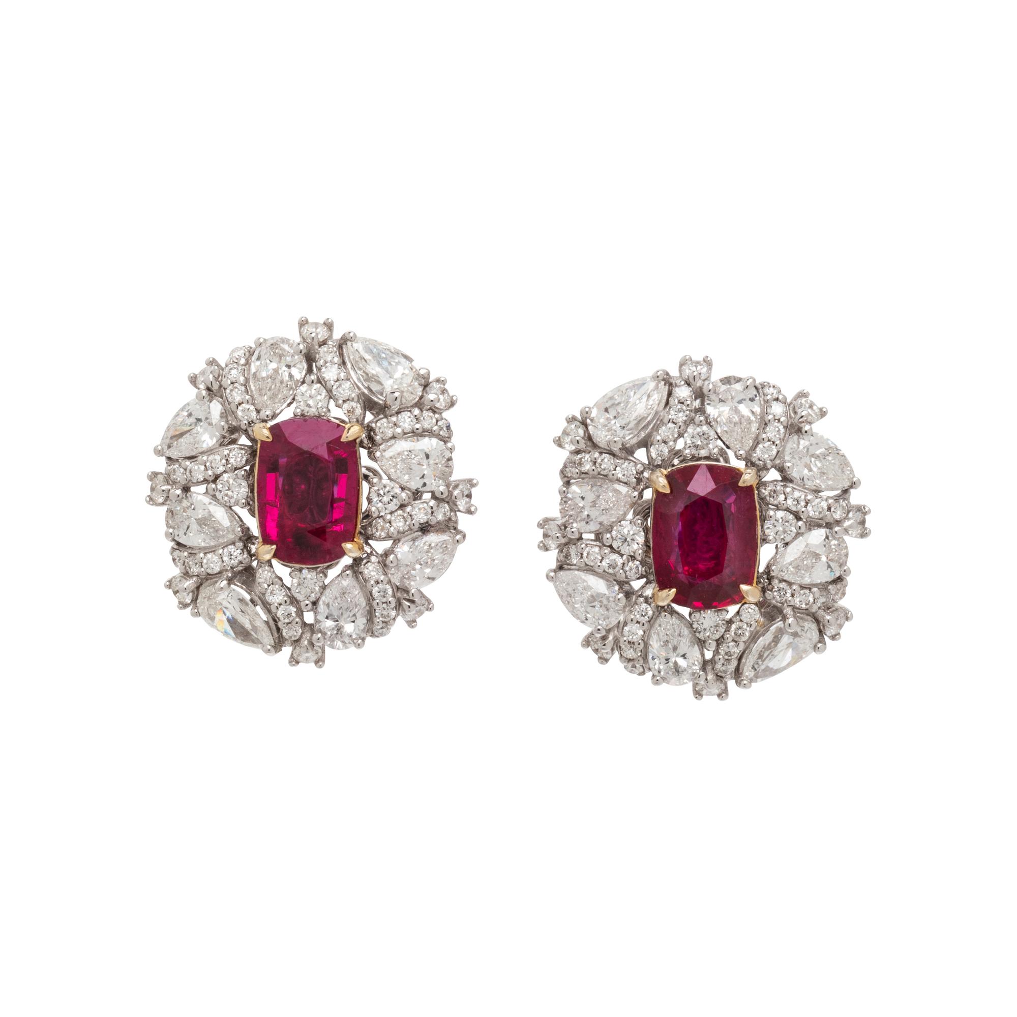 BURMESE RUBY AND DIAMOND EARRINGS