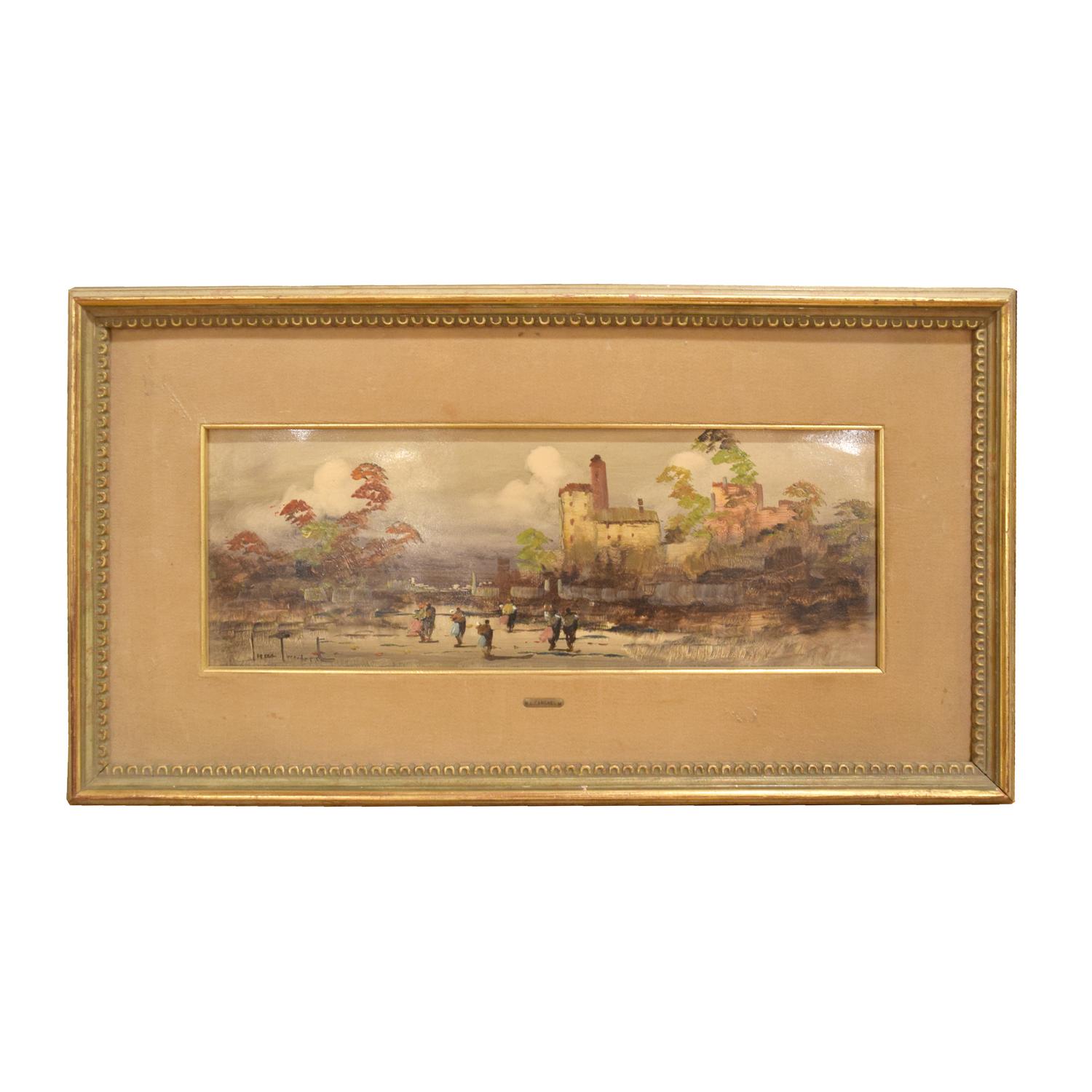 An Oil Painting of Figures in a Landscape, Cargnel 21.5" W x 1.5" D x 12" H — Italy, early 20th Century
