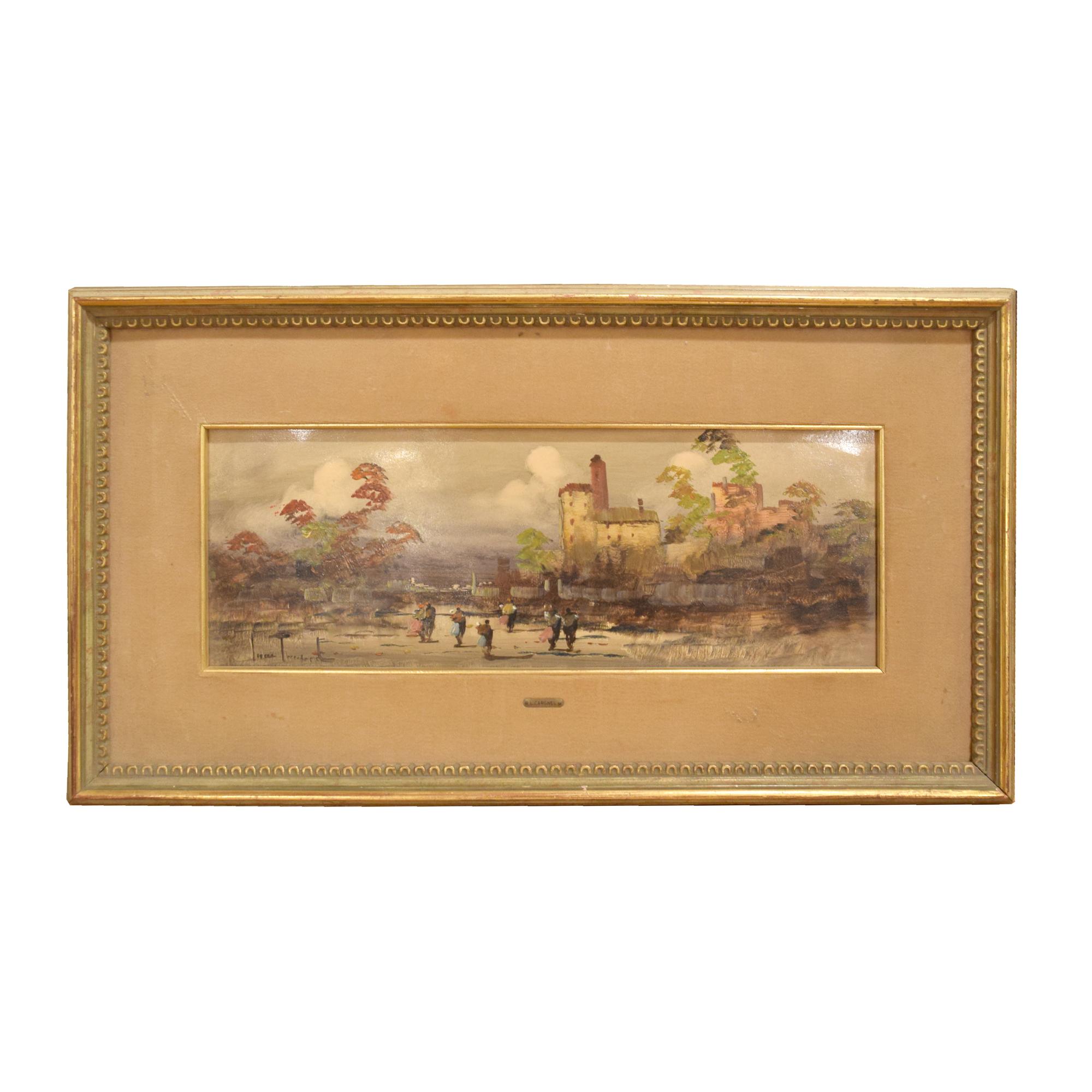 An Oil Painting of Figures in a Landscape, Cargnel 21.5" W x 1.5" D x 12" H — Italy, early 20th Century