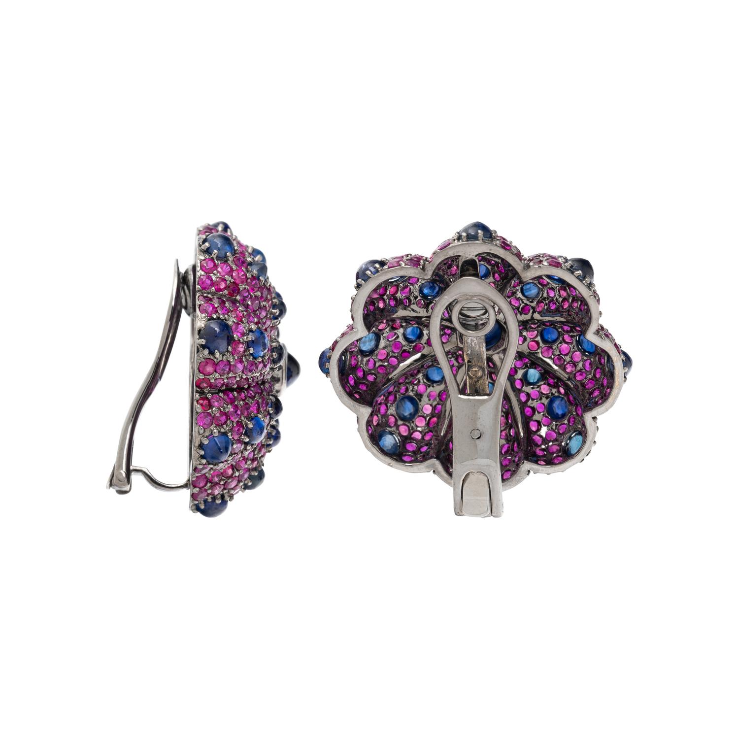 BLACKENED GOLD, SAPPHIRE, AND RUBY EARRINGS