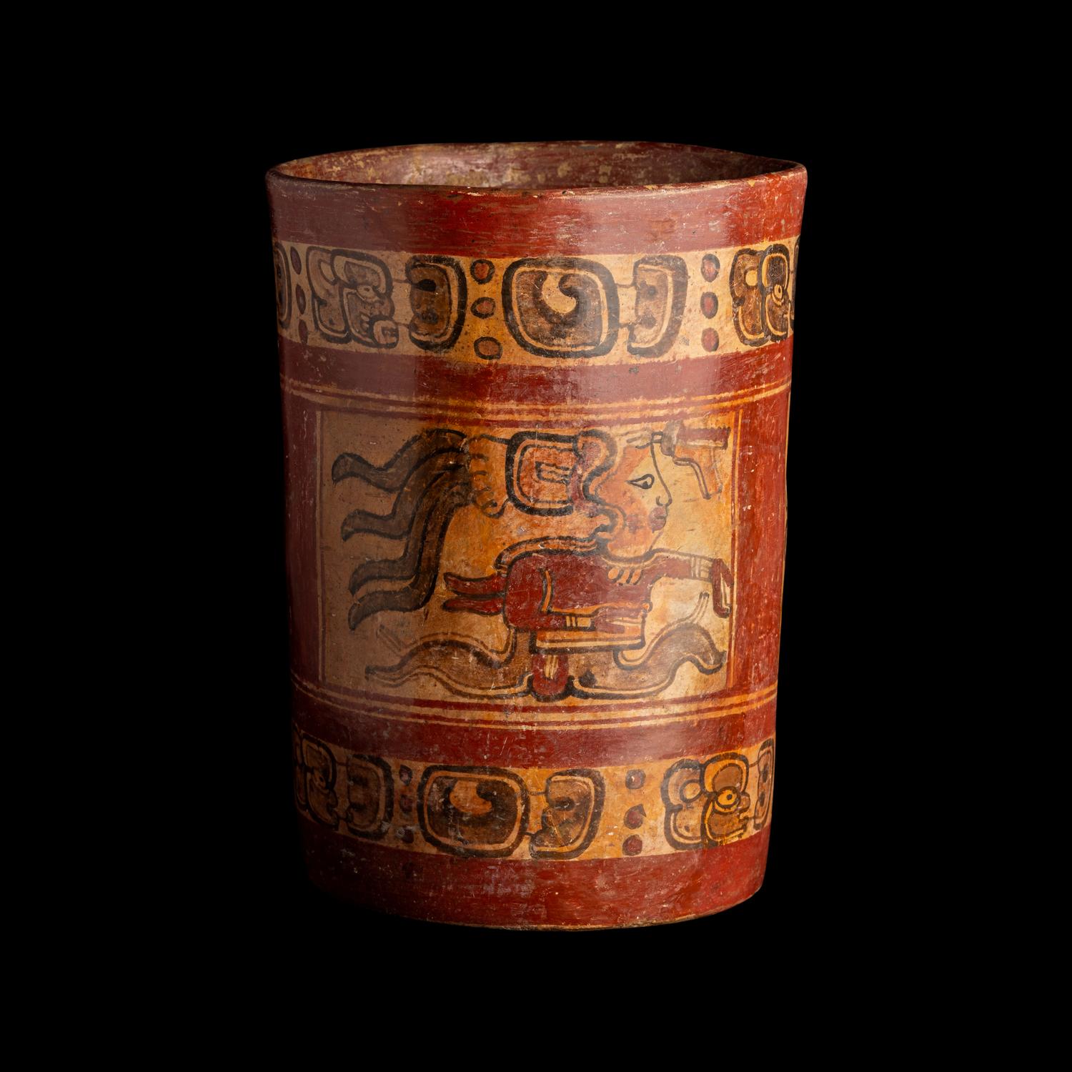 A Maya Polychrome Cylinder Vessel
