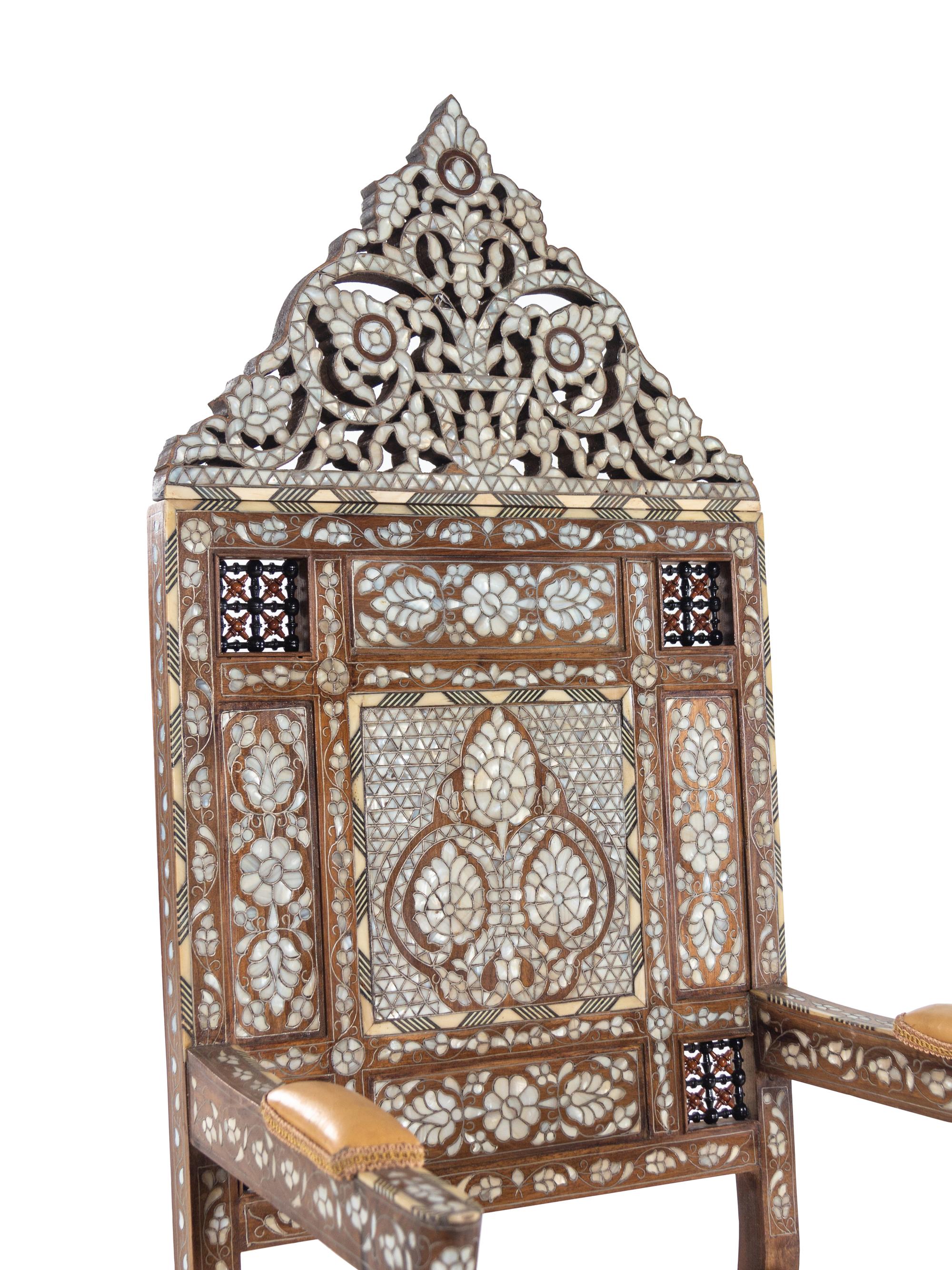 A Syrian Mother of Pearl Inlaid Armchair