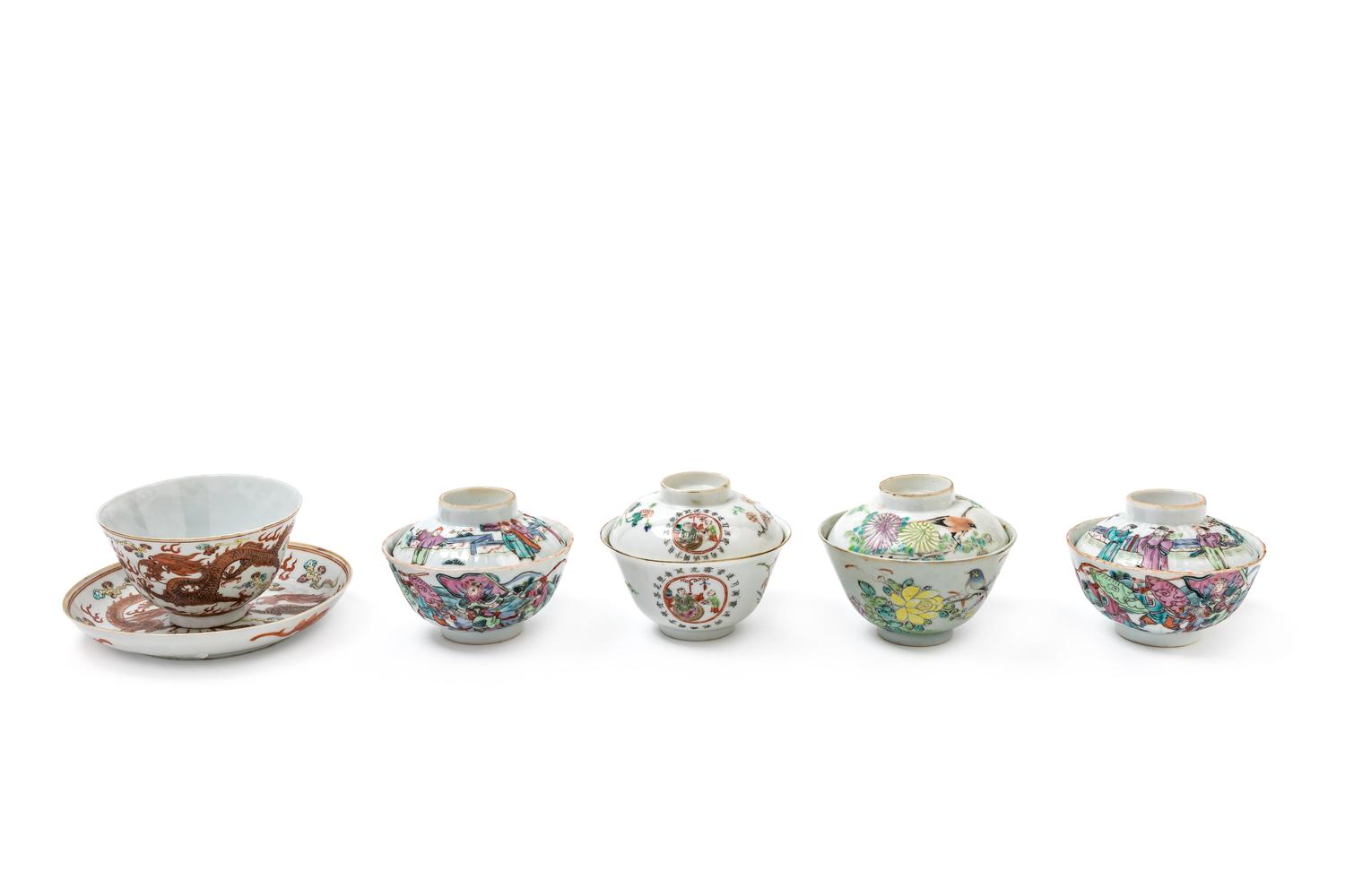 Five Famille Rose Porcelain Tea Bowls