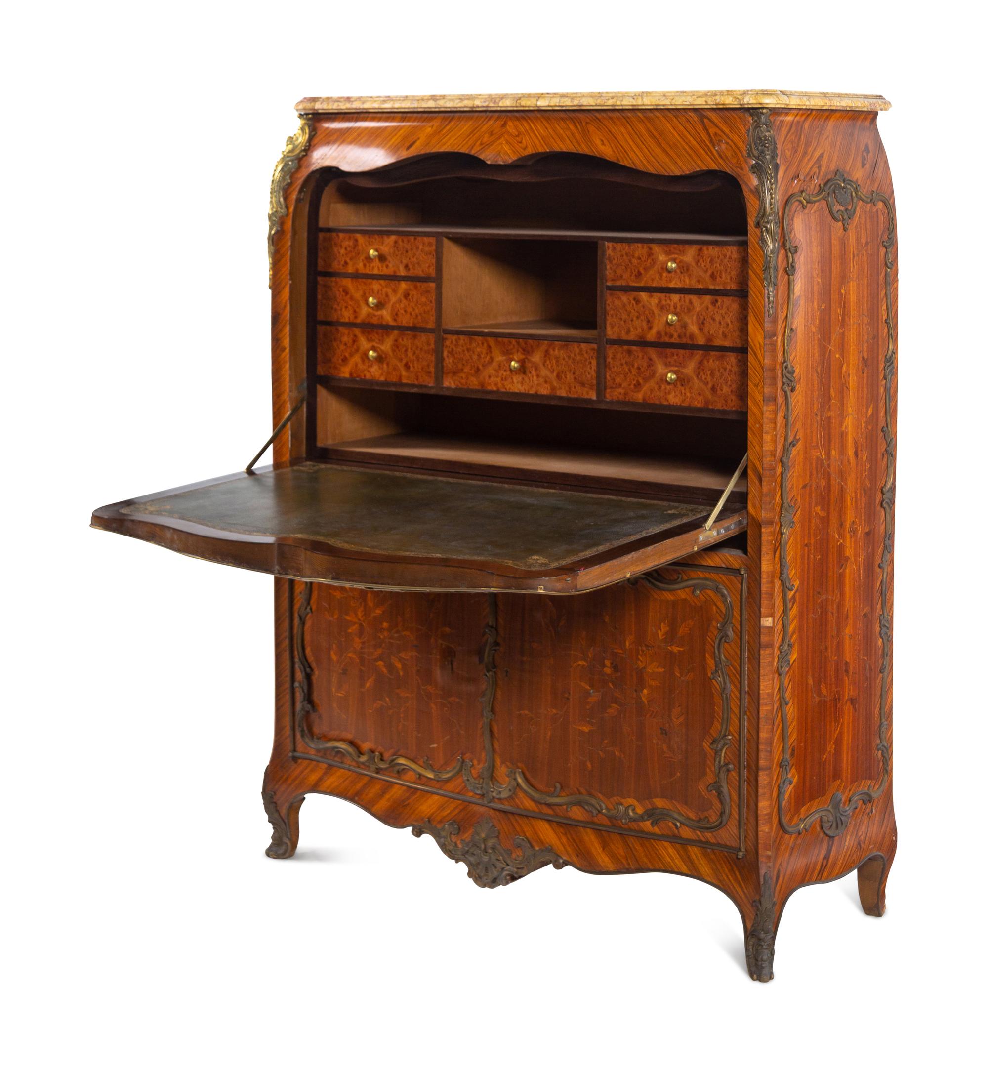 A Louis XV Style Gilt Bronze Mounted Marquetry Secrétaire à Abattant in the Manner of Jean-Pierre Latz