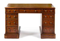 A Georgian Style Mahogany Pedestal Desk Height 29 3/4 x width 48 3/4 x depth 27 inches.