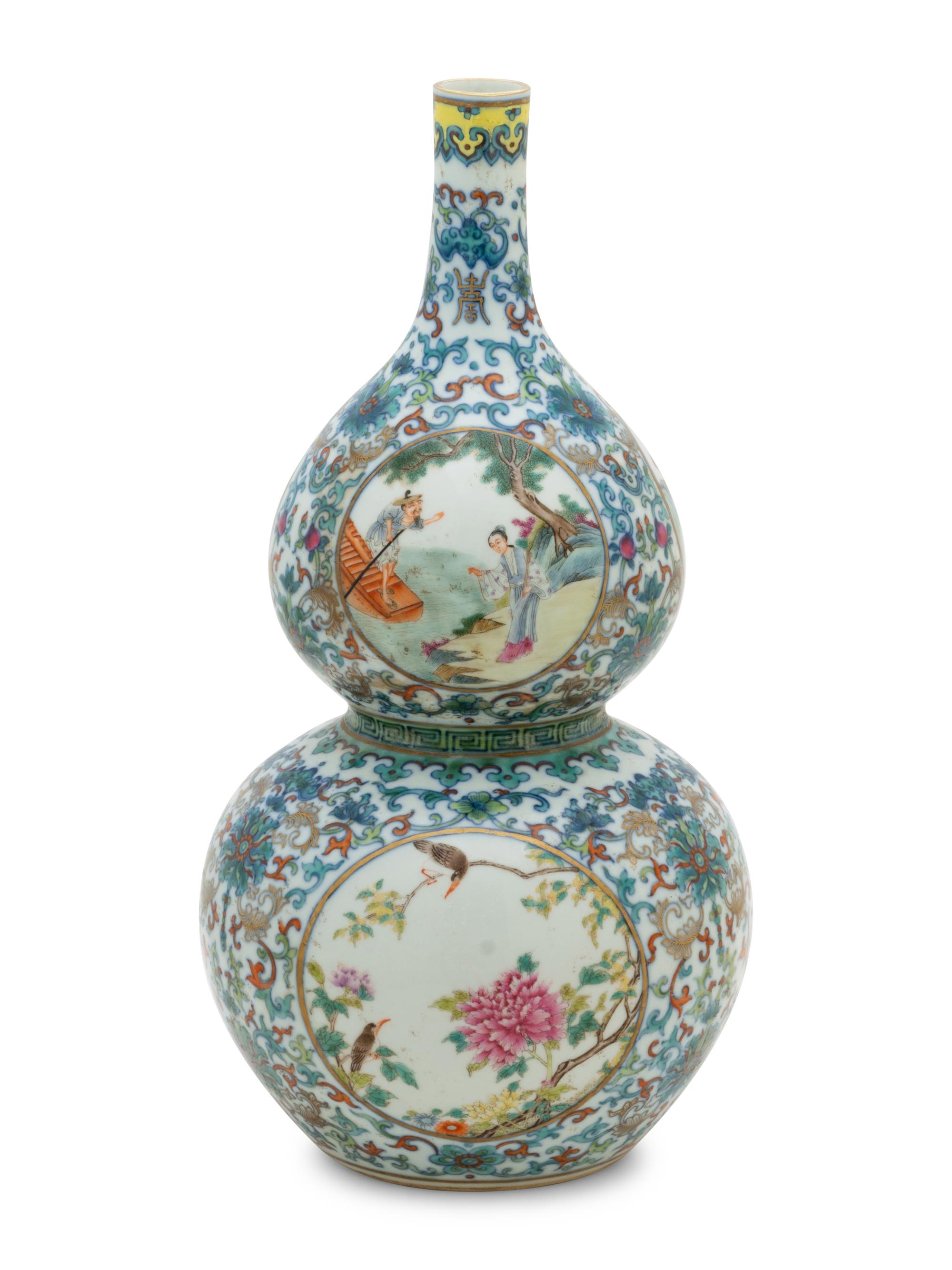 A Chinese Doucai Porcelain Double-Gourd Vase