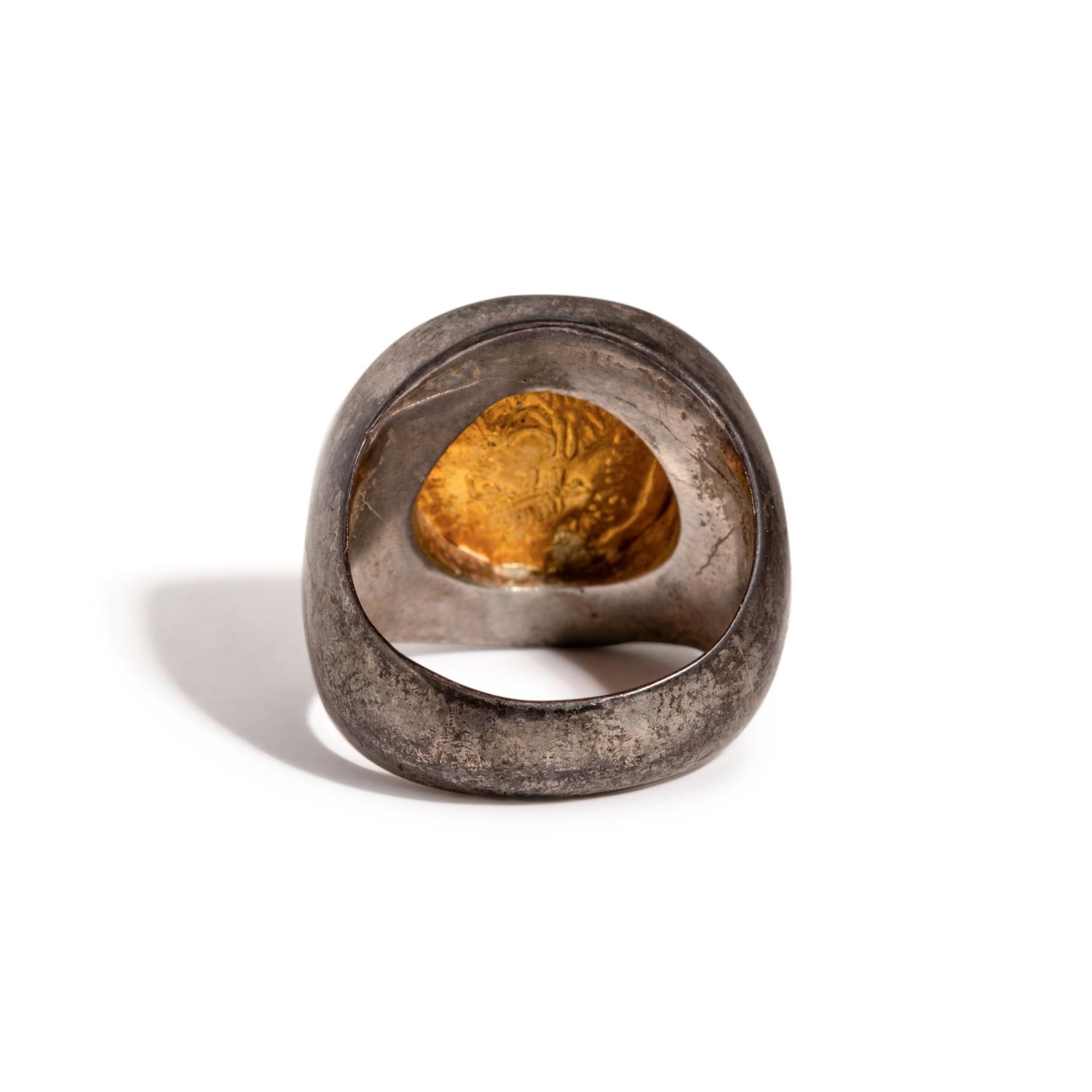 A Byzantine Gold Semissis with Cross Potent — Set in a silver ring