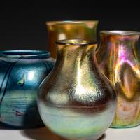 Group of Four Favrile Glass Cabinet Vases, c. 1910 Tiffany Studios