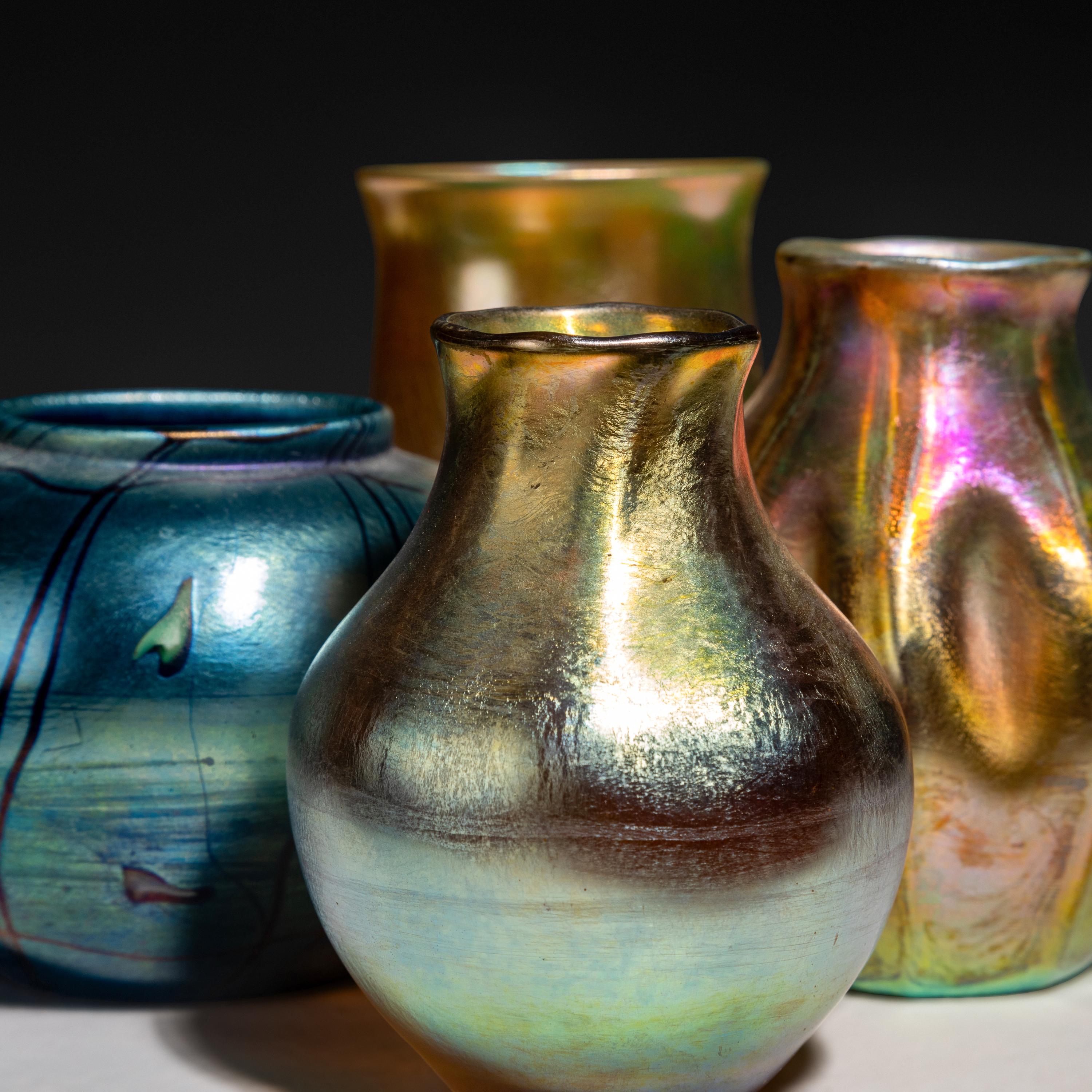 Group of Four Favrile Glass Cabinet Vases, c. 1910 Tiffany Studios