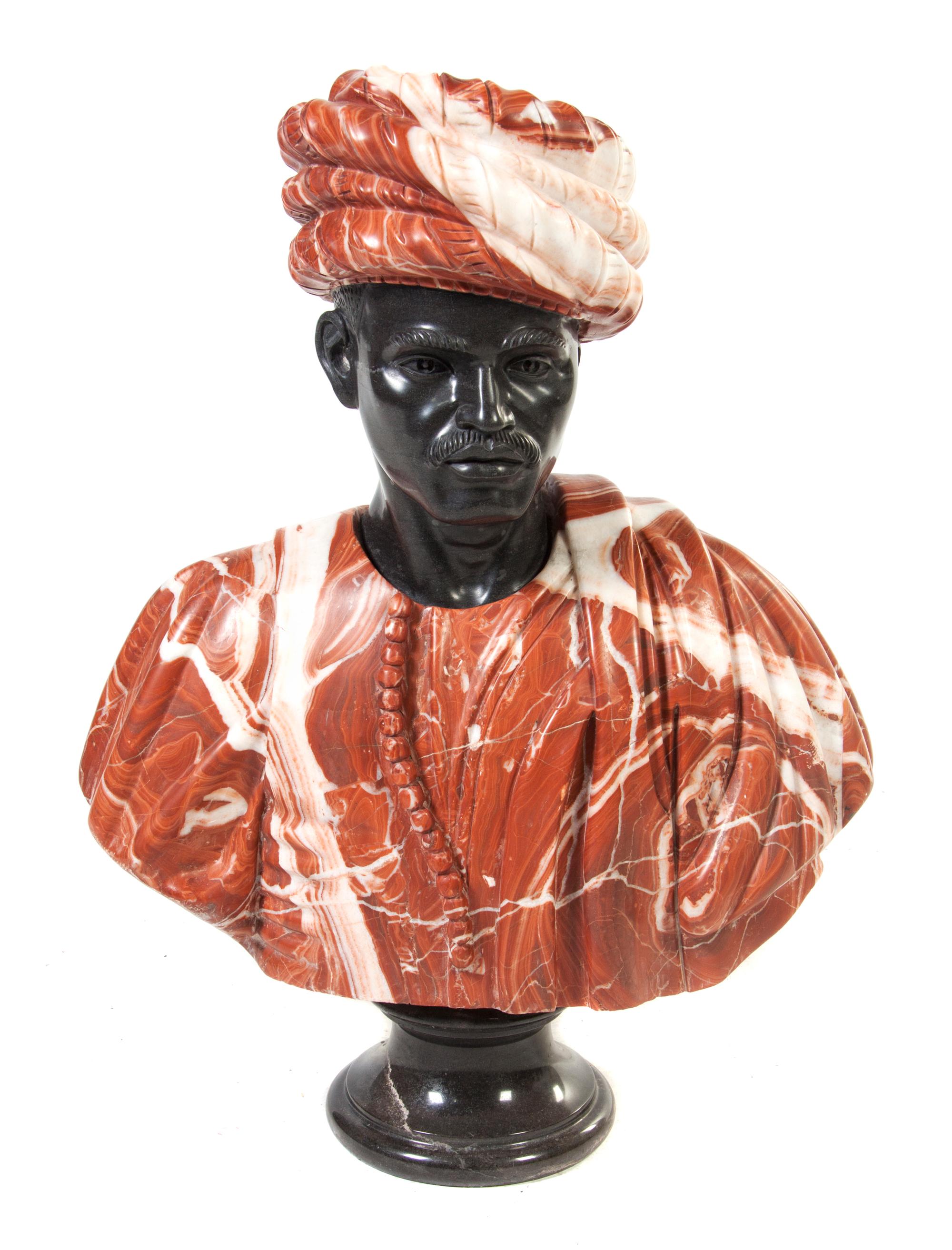 A Continental Mixed Marble Bust, Height 29 inches.
