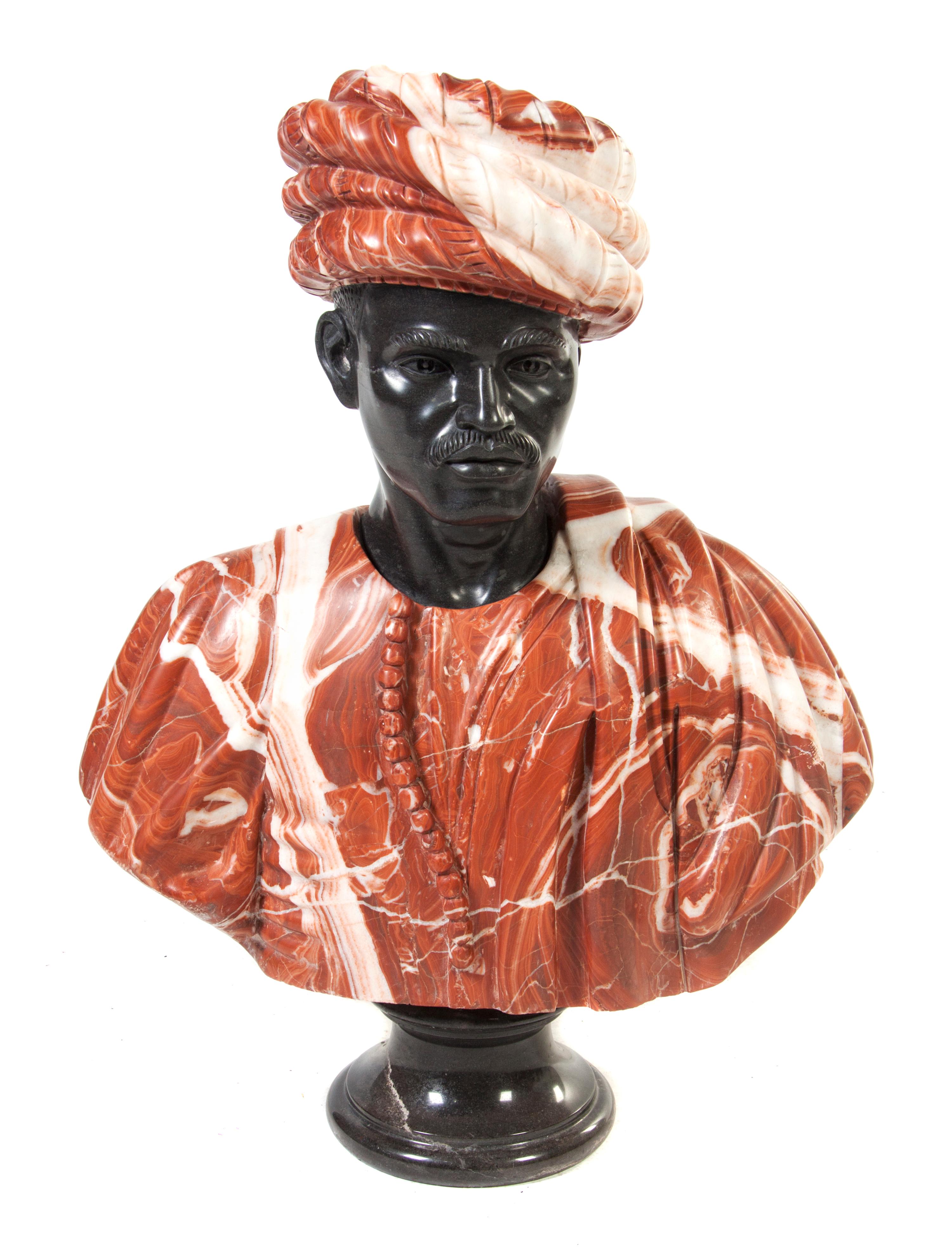 A Continental Mixed Marble Bust, Height 29 inches.