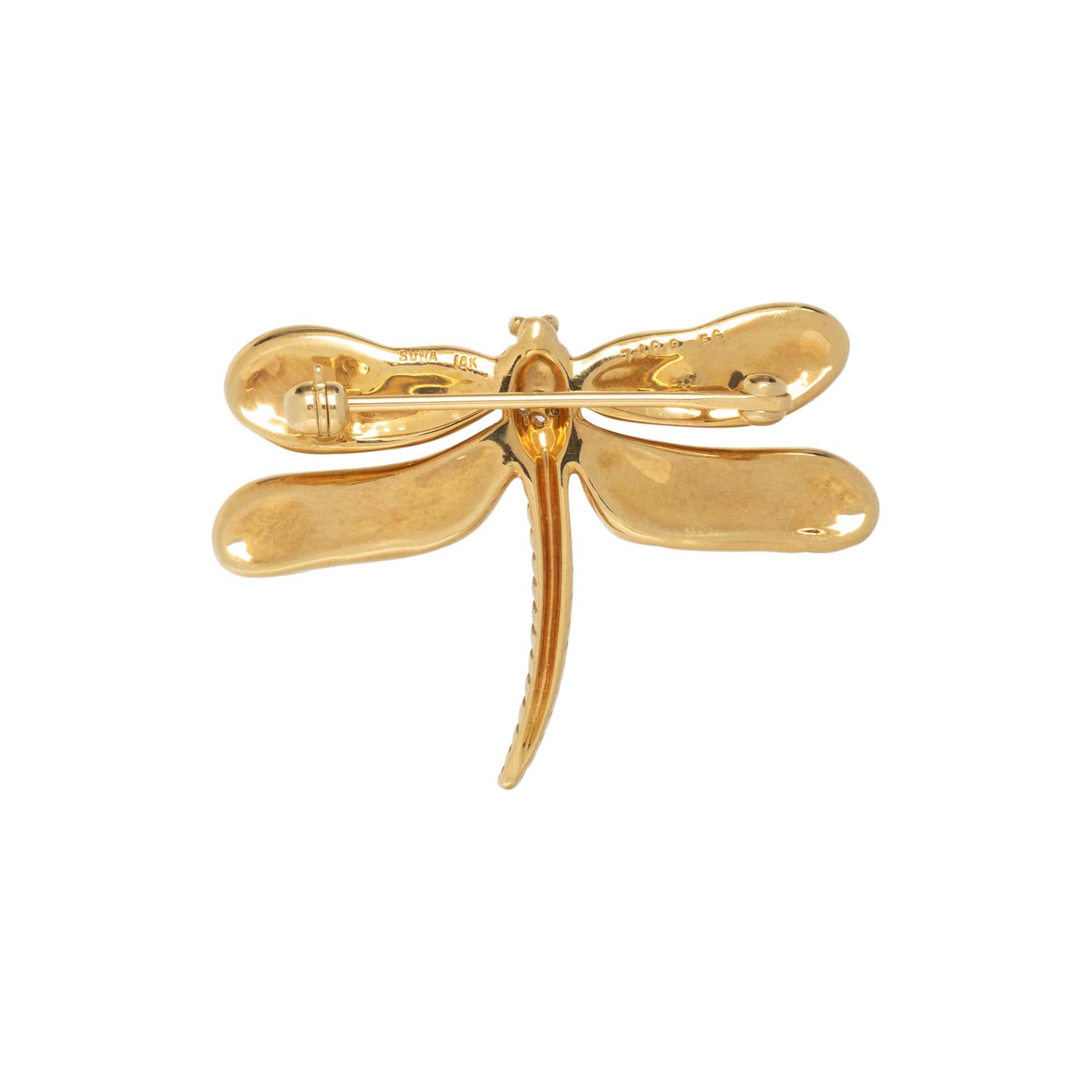 SUNA, YELLOW GOLD AND DIAMOND DRAGONFLY BROOCH