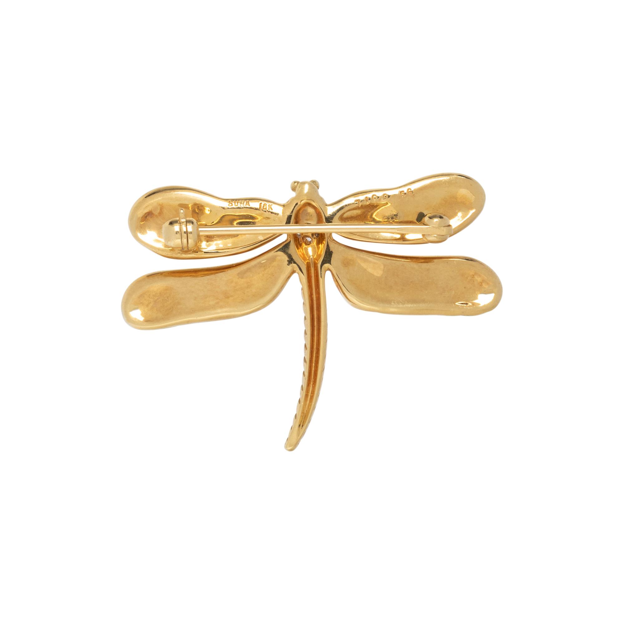 SUNA, YELLOW GOLD AND DIAMOND DRAGONFLY BROOCH