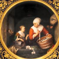 A Berlin (K.P.M.) Porcelain Cabinet Plate Depicting "Herring Seller and Boy" After Gerrit Dou