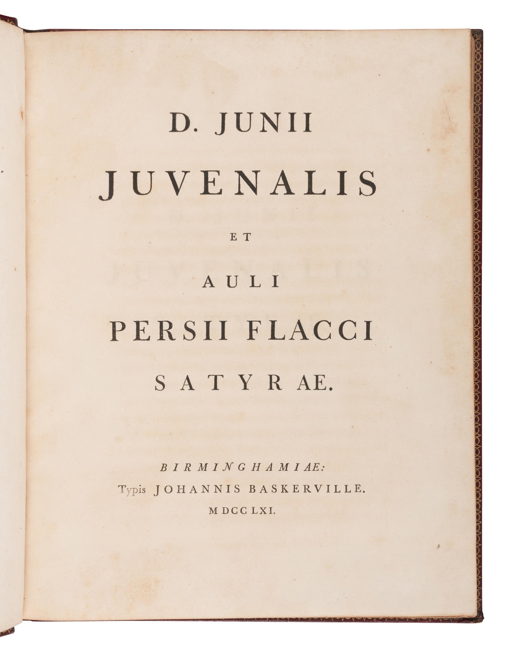 [BASKERVILLE PRESS]. A complete bound set of classical texts uniformly bound in fine 18th-century morocco, all published in Birmingham by Baskerville, comprising: