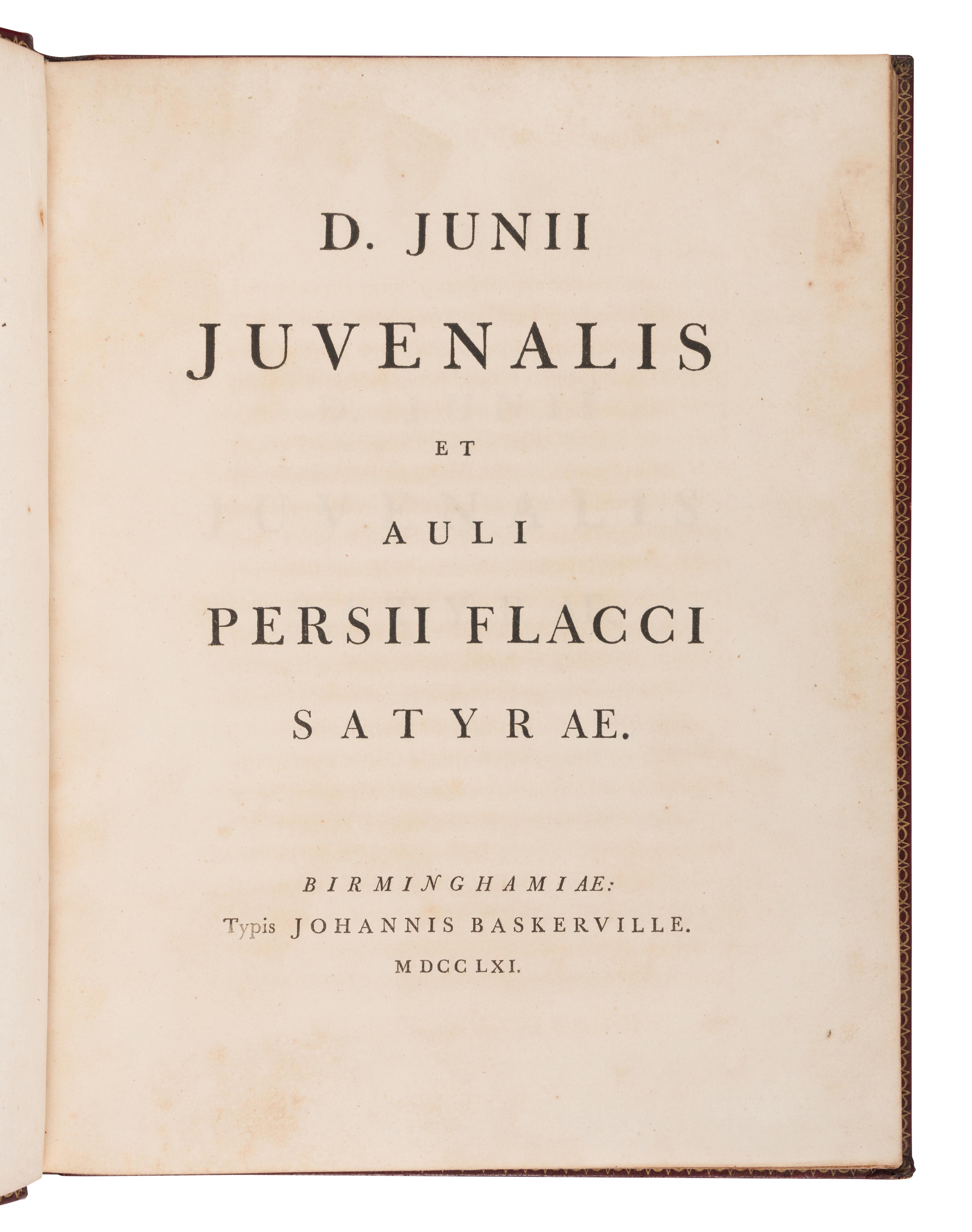 [BASKERVILLE PRESS]. A complete bound set of classical texts uniformly bound in fine 18th-century morocco, all published in Birmingham by Baskerville, comprising:
