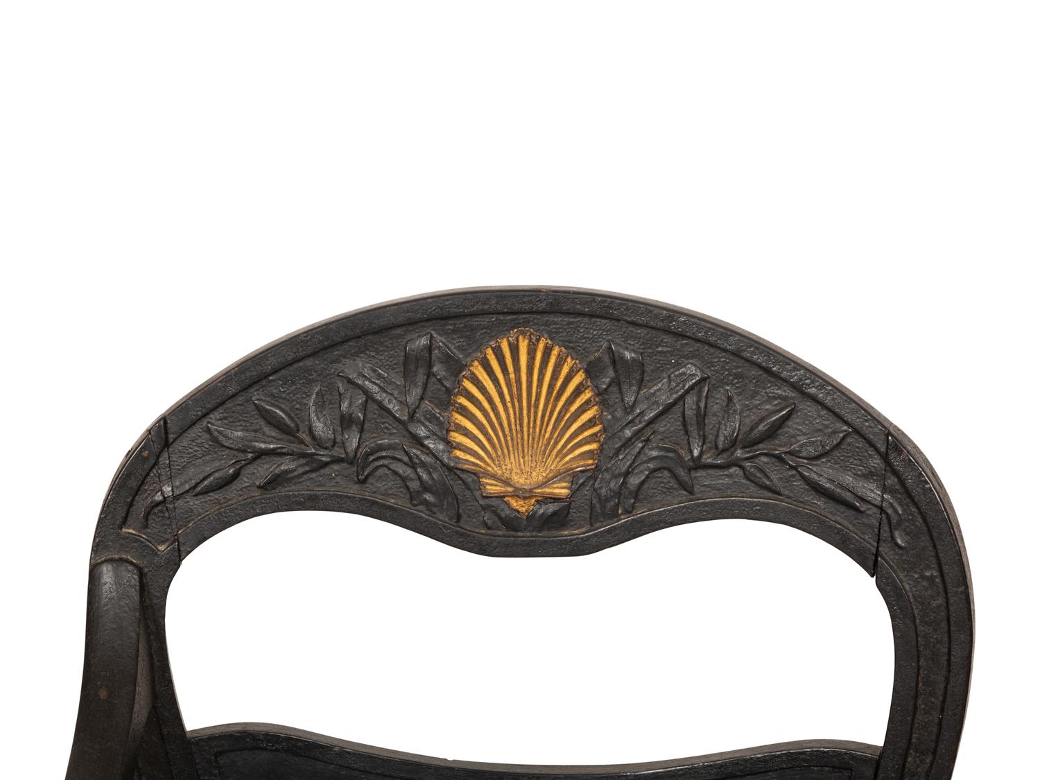 A Pair of Italian Black-Painted and Parcel Gilt Gondola Chairs