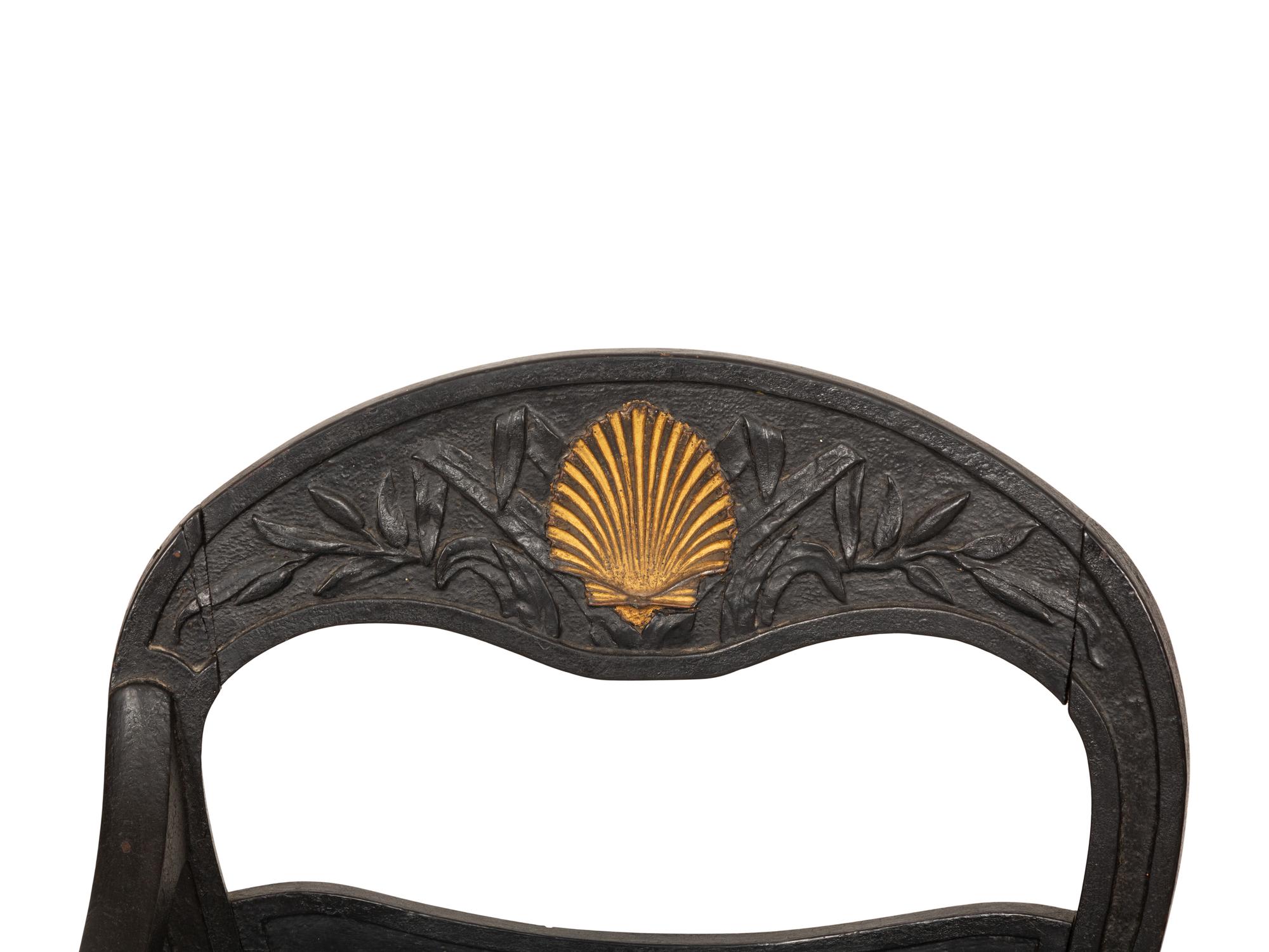 A Pair of Italian Black-Painted and Parcel Gilt Gondola Chairs