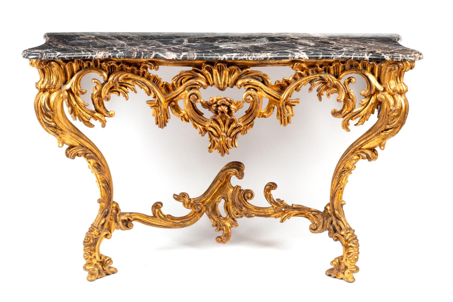 A Louis XV Style Giltwood Marble-Top Console Table