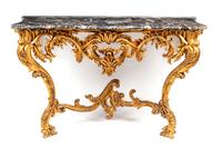 A Louis XV Style Giltwood Marble-Top Console Table