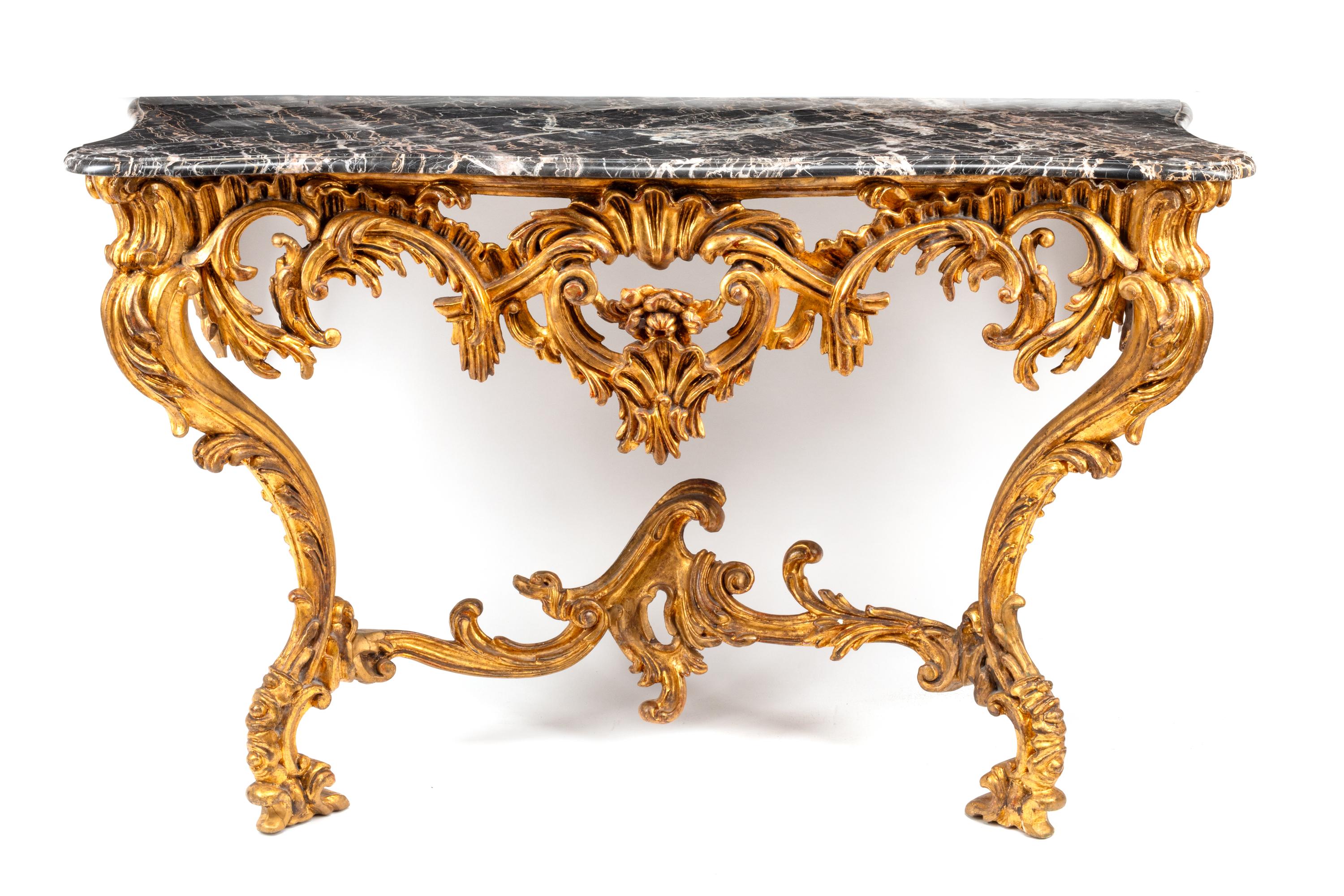 A Louis XV Style Giltwood Marble-Top Console Table